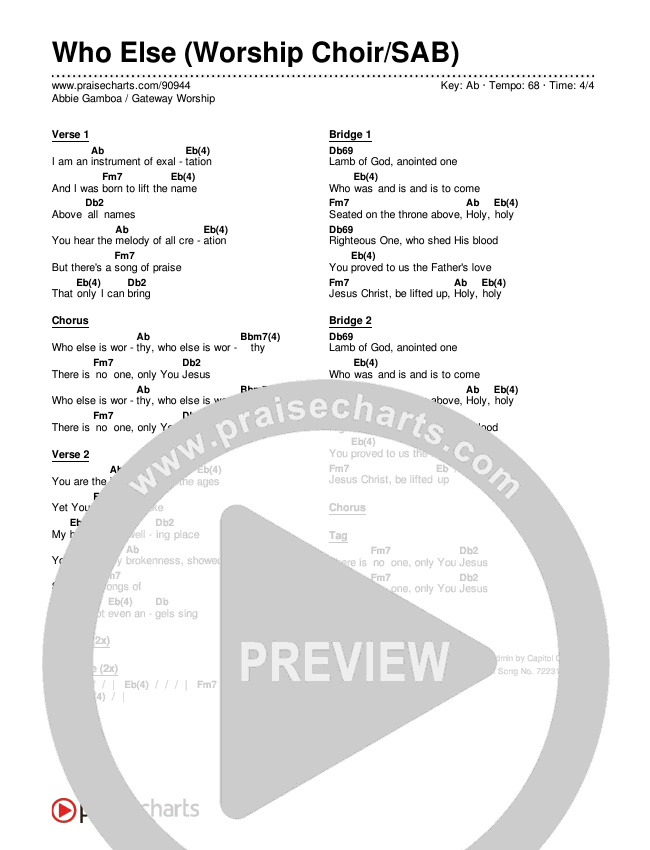 Who Else (Worship Choir/SAB) Chords & Lyrics (Gateway Worship / Abbie Gamboa / Arr. Luke Gambill)