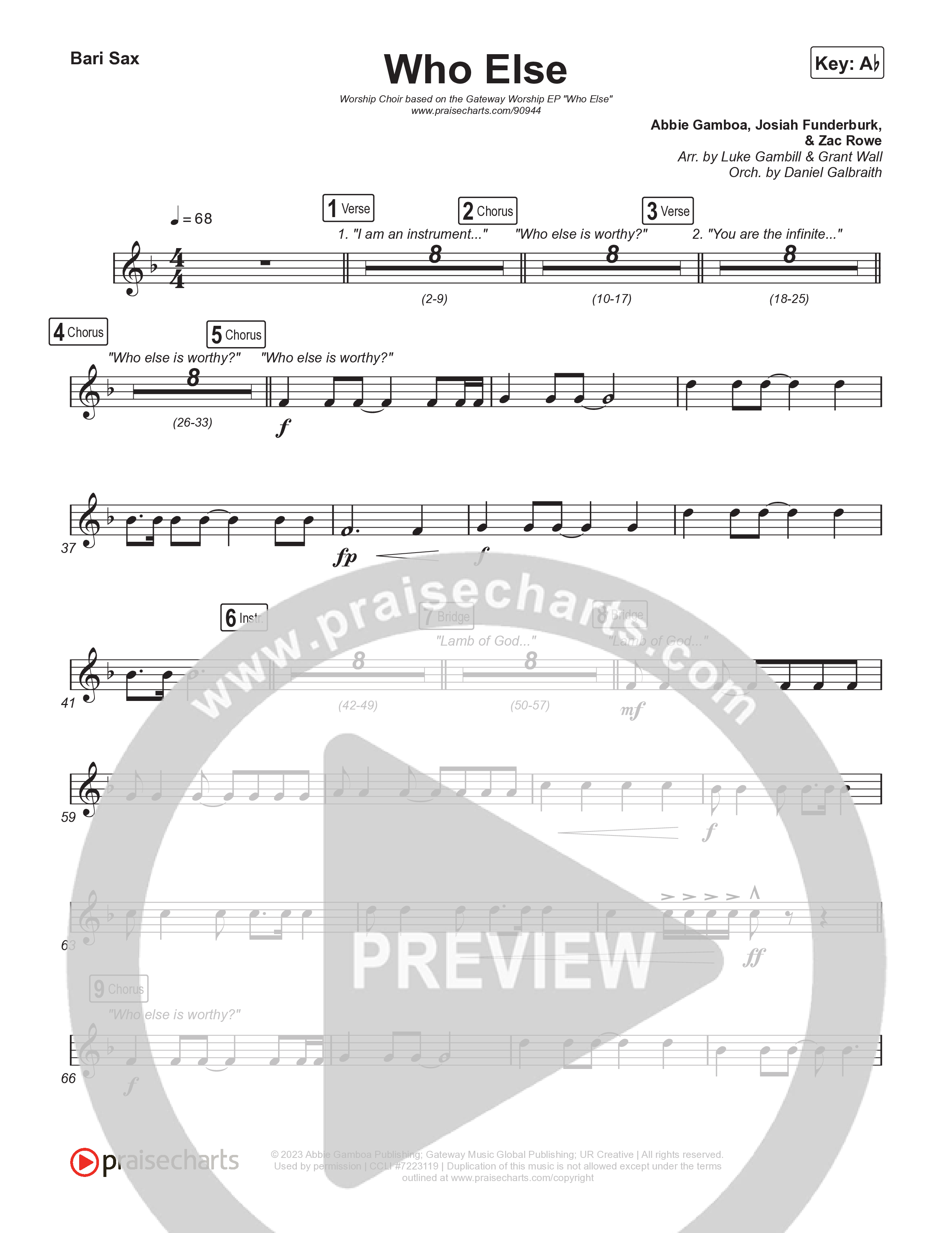 Who Else (Worship Choir/SAB) Bari Sax (Gateway Worship / Abbie Gamboa / Arr. Luke Gambill)