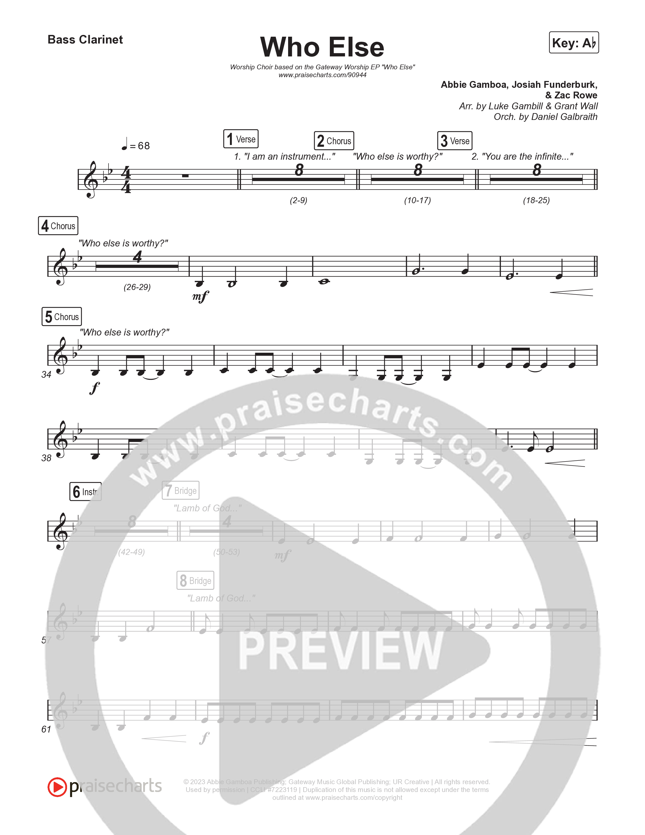 Who Else (Worship Choir/SAB) Bass Clarinet (Gateway Worship / Abbie Gamboa / Arr. Luke Gambill)