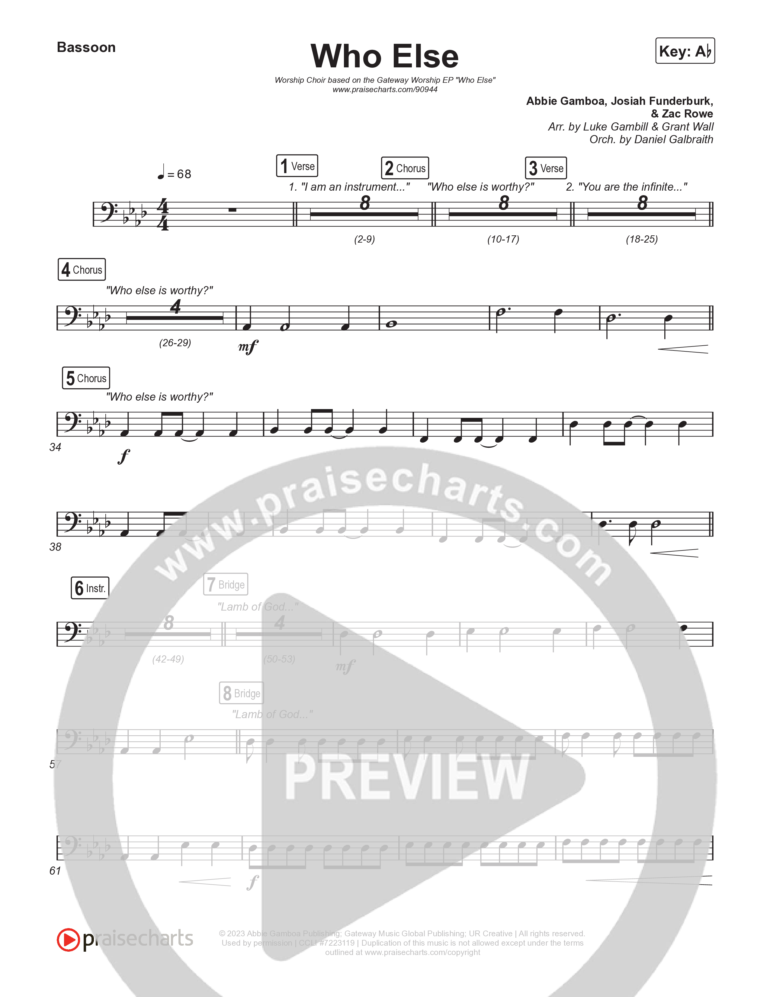 Who Else (Worship Choir/SAB) Bassoon (Gateway Worship / Abbie Gamboa / Arr. Luke Gambill)