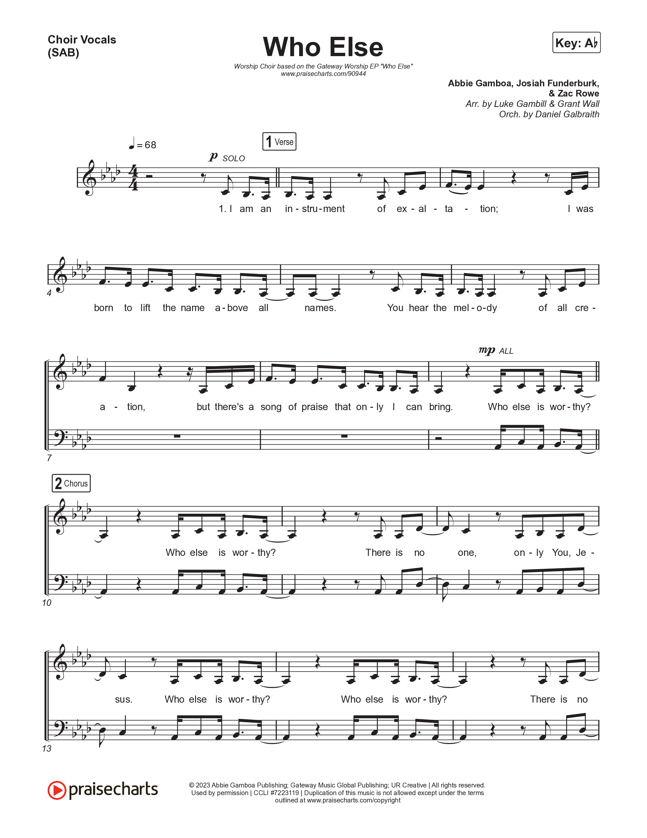 Who Else (Worship Choir/SAB) Choir Sheet (SAB) (Gateway Worship / Abbie Gamboa / Arr. Luke Gambill)