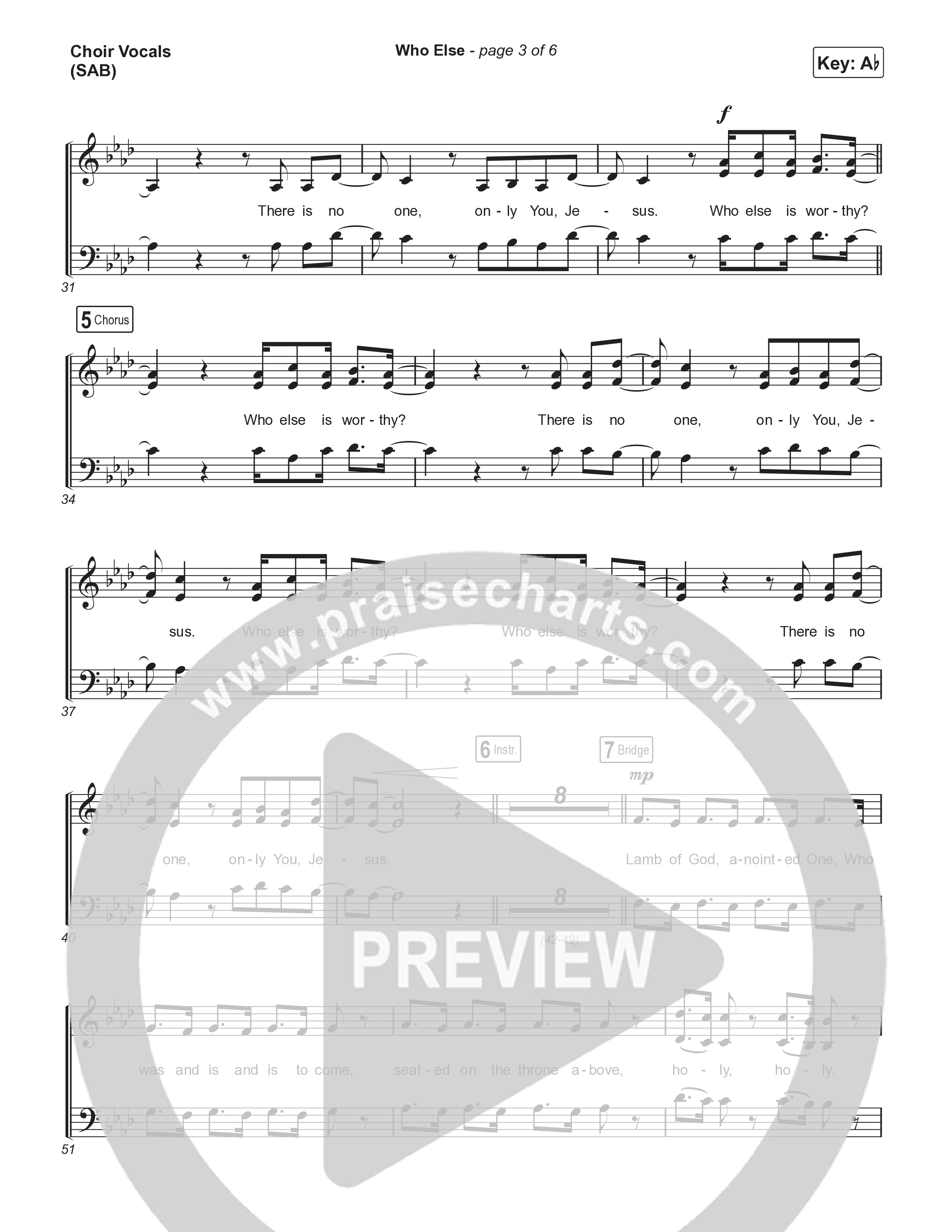 Who Else (Worship Choir/SAB) Choir Sheet (SAB) (Gateway Worship / Abbie Gamboa / Arr. Luke Gambill)