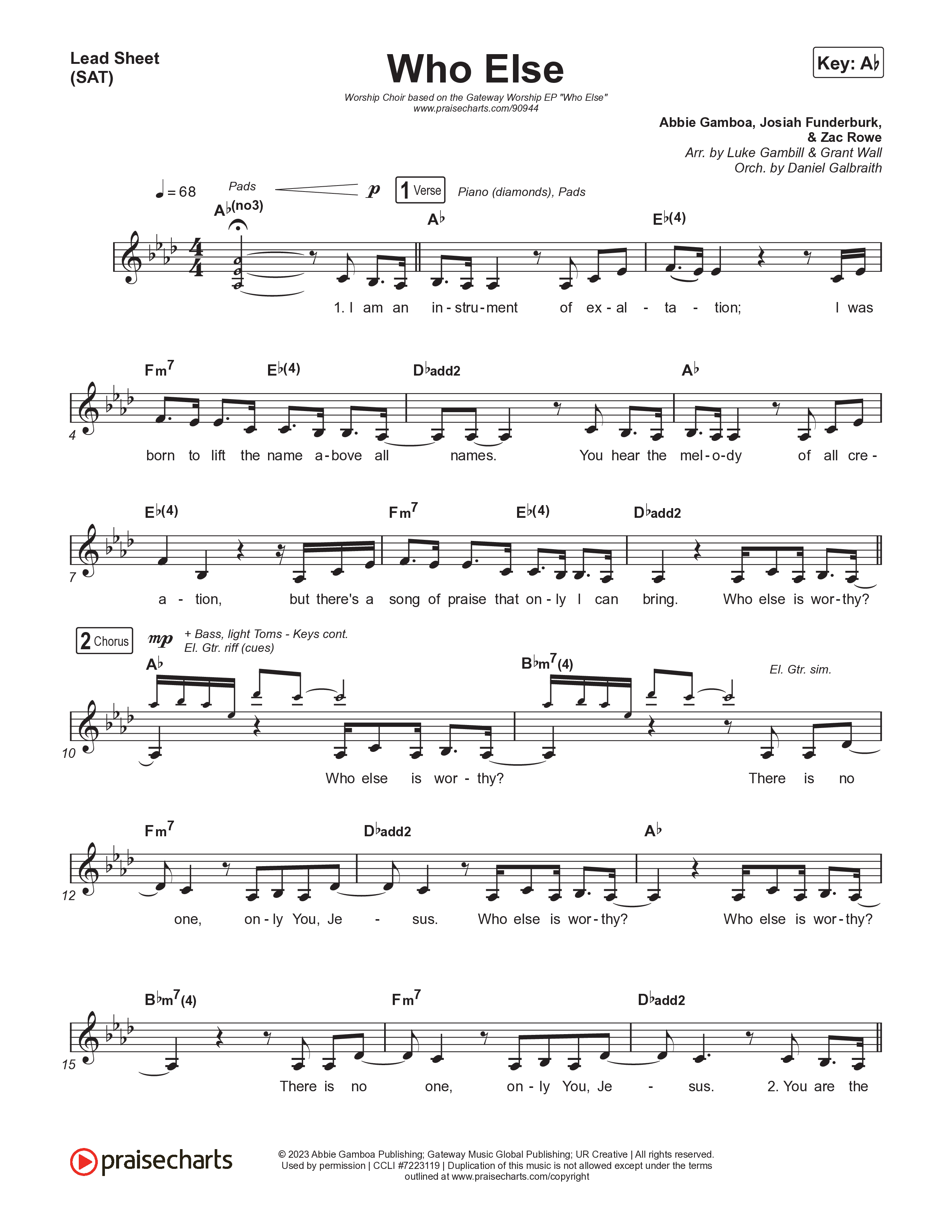 Who Else (Worship Choir/SAB) Lead Sheet (SAT) (Gateway Worship / Abbie Gamboa / Arr. Luke Gambill)