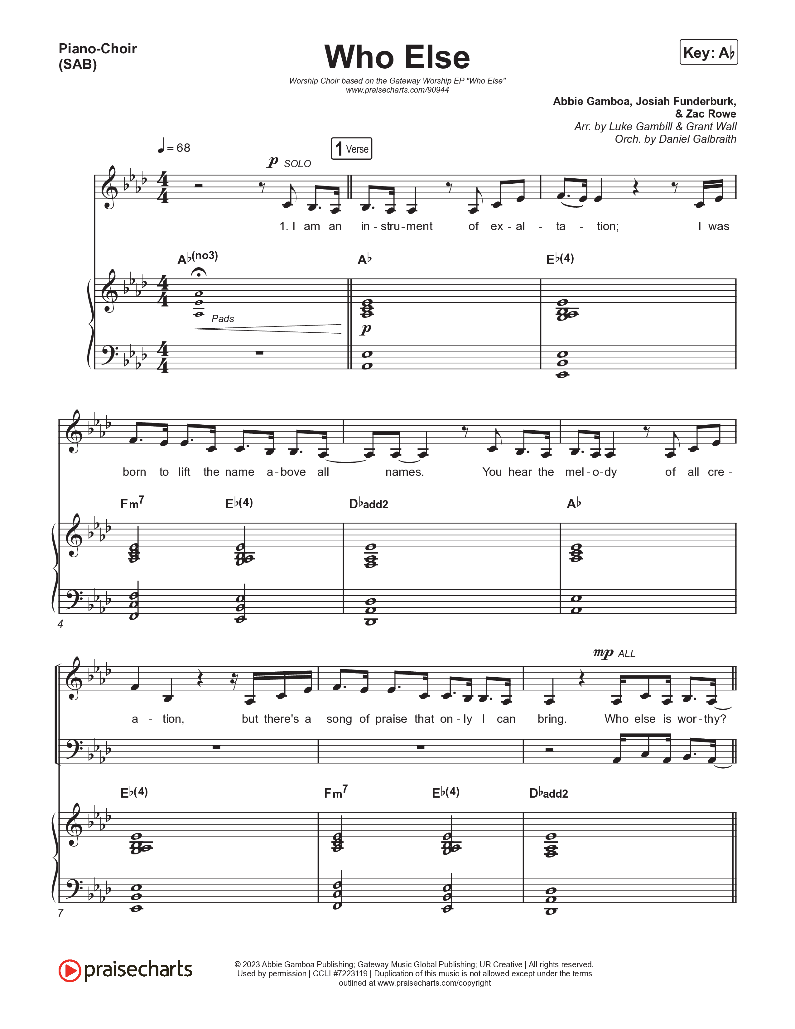 Who Else (Worship Choir/SAB) Piano/Choir (SAB) (Gateway Worship / Abbie Gamboa / Arr. Luke Gambill)
