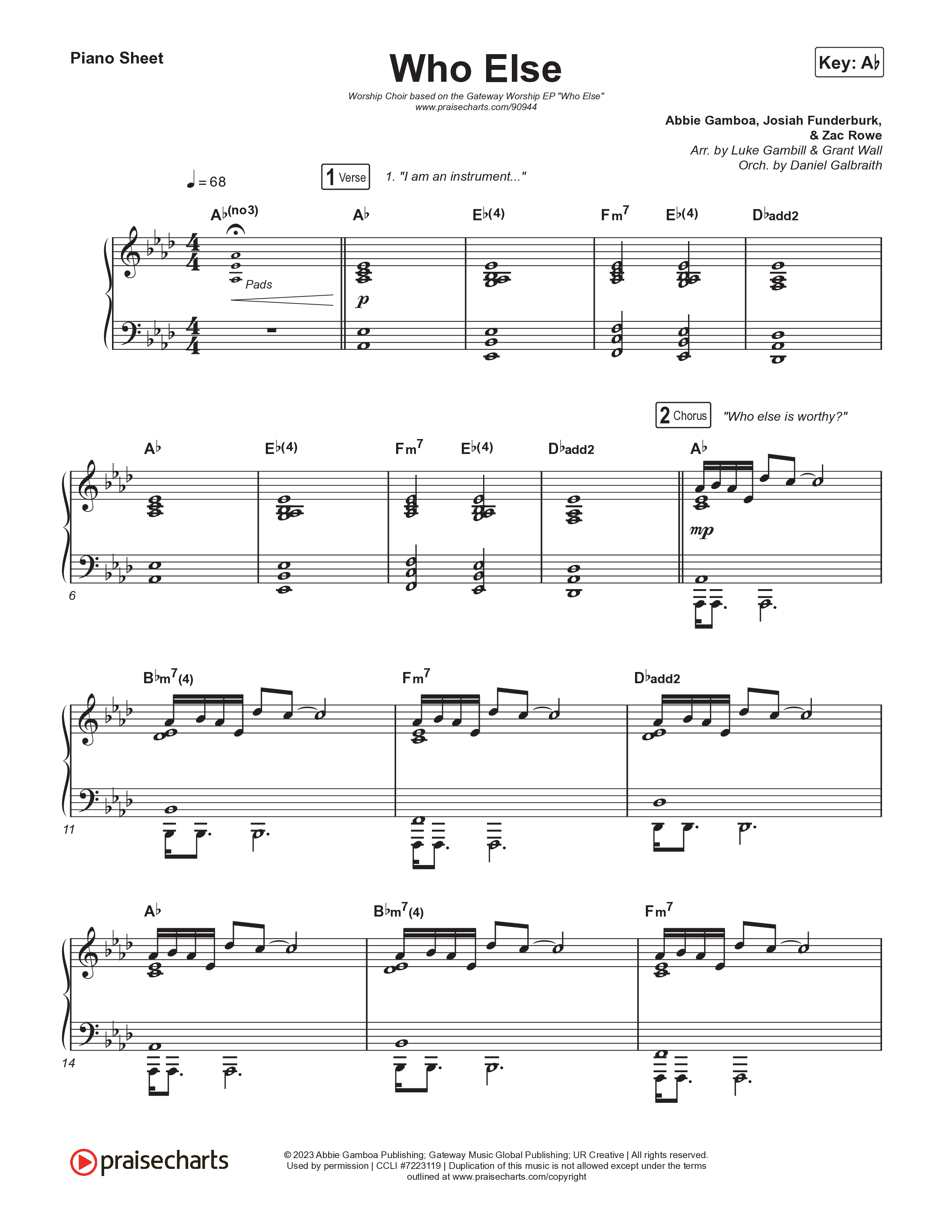 Who Else (Worship Choir/SAB) Piano Sheet (Gateway Worship / Abbie Gamboa / Arr. Luke Gambill)
