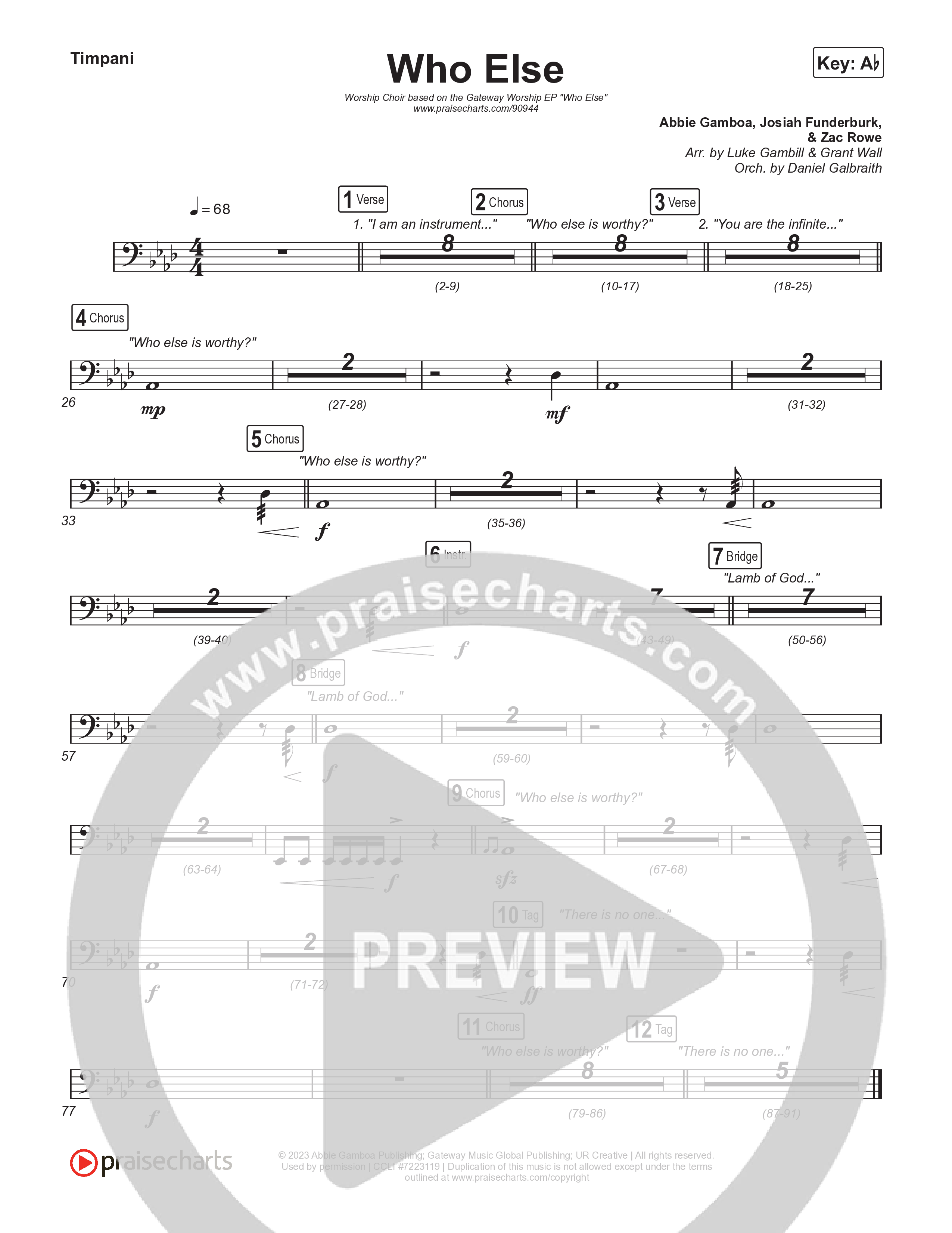 Who Else (Worship Choir/SAB) Timpani (Gateway Worship / Abbie Gamboa / Arr. Luke Gambill)