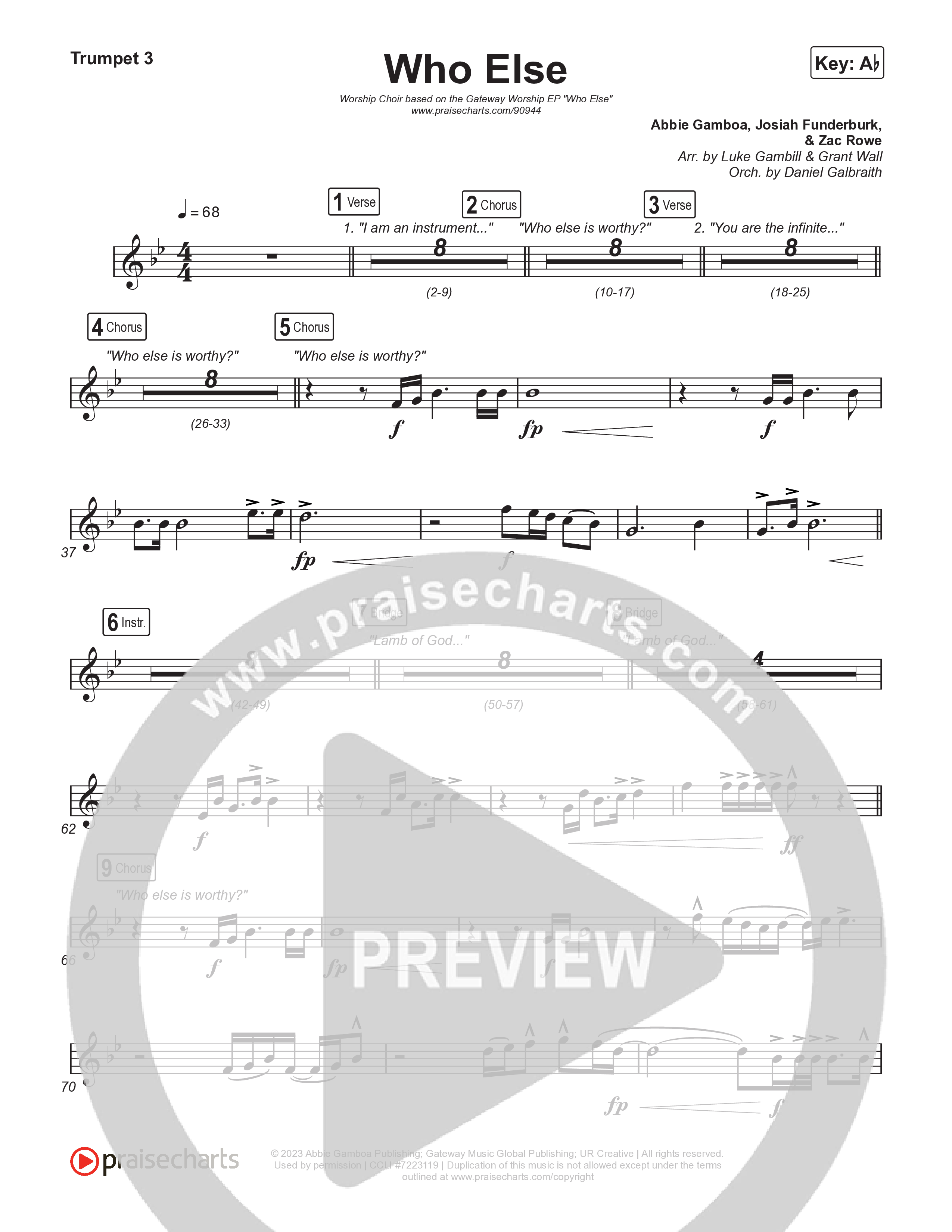 Who Else (Worship Choir/SAB) Trumpet 3 (Gateway Worship / Abbie Gamboa / Arr. Luke Gambill)