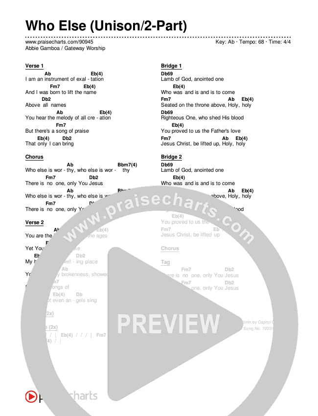 Who Else (Unison/2-Part) Chords & Lyrics (Gateway Worship / Abbie Gamboa / Arr. Luke Gambill)