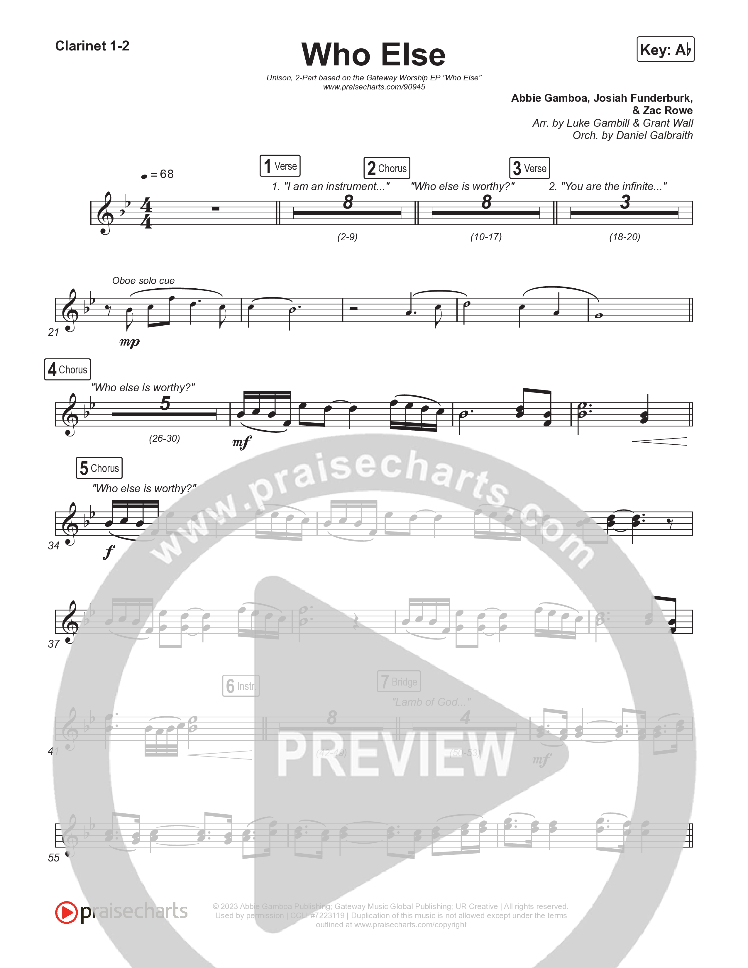 Who Else (Unison/2-Part) Clarinet 1/2 (Gateway Worship / Abbie Gamboa / Arr. Luke Gambill)