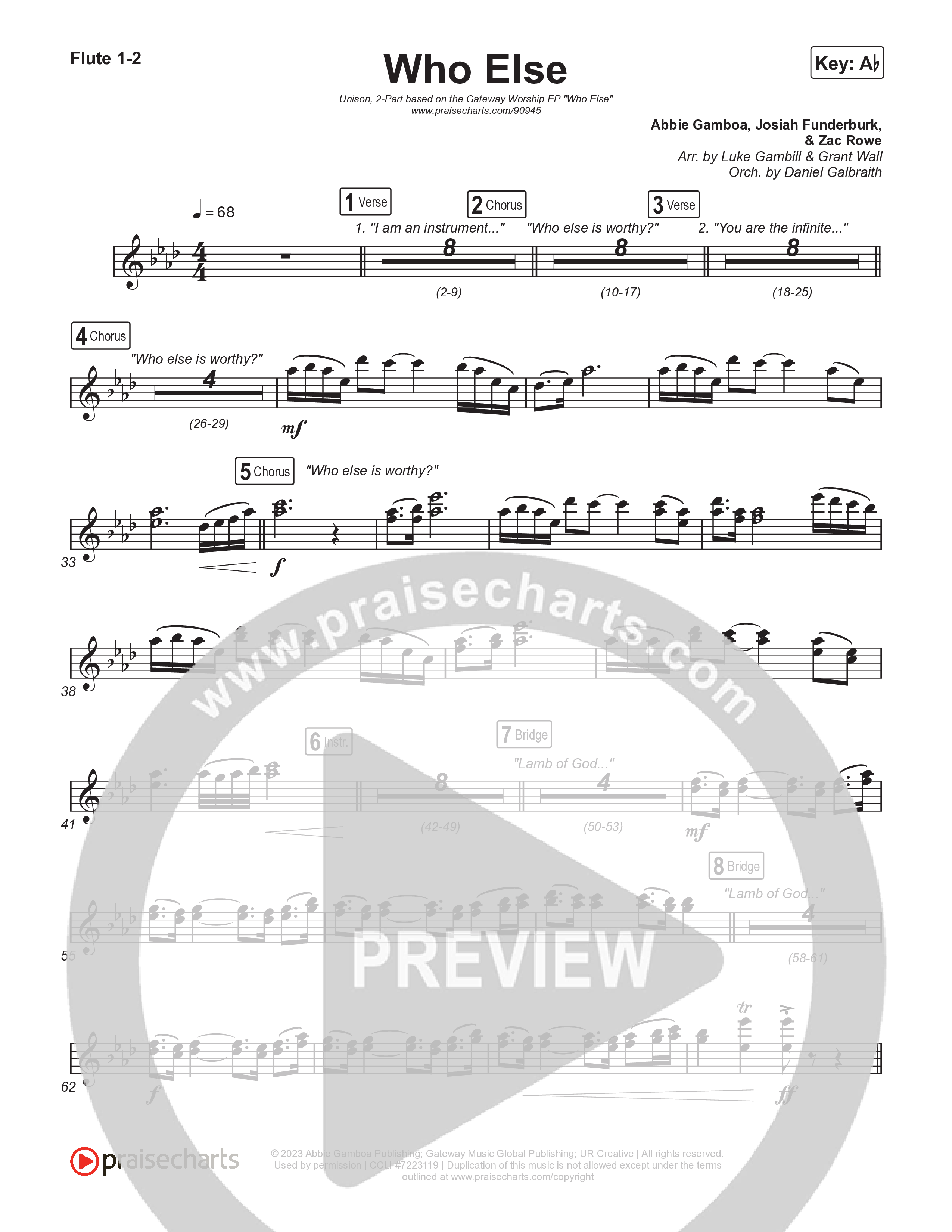 Who Else (Unison/2-Part) Flute 1/2 (Gateway Worship / Abbie Gamboa / Arr. Luke Gambill)