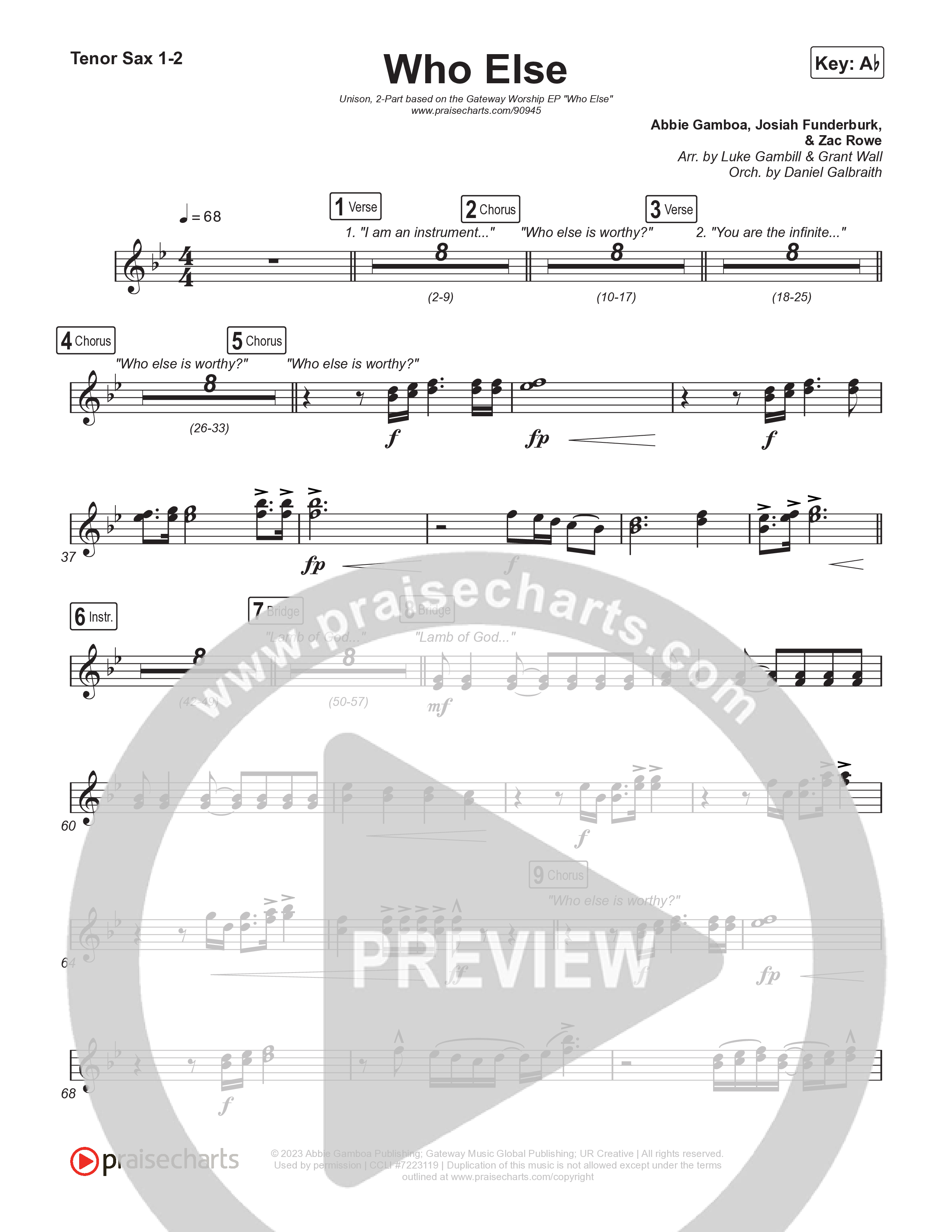 Who Else (Unison/2-Part) Sax Pack (Gateway Worship / Abbie Gamboa / Arr. Luke Gambill)
