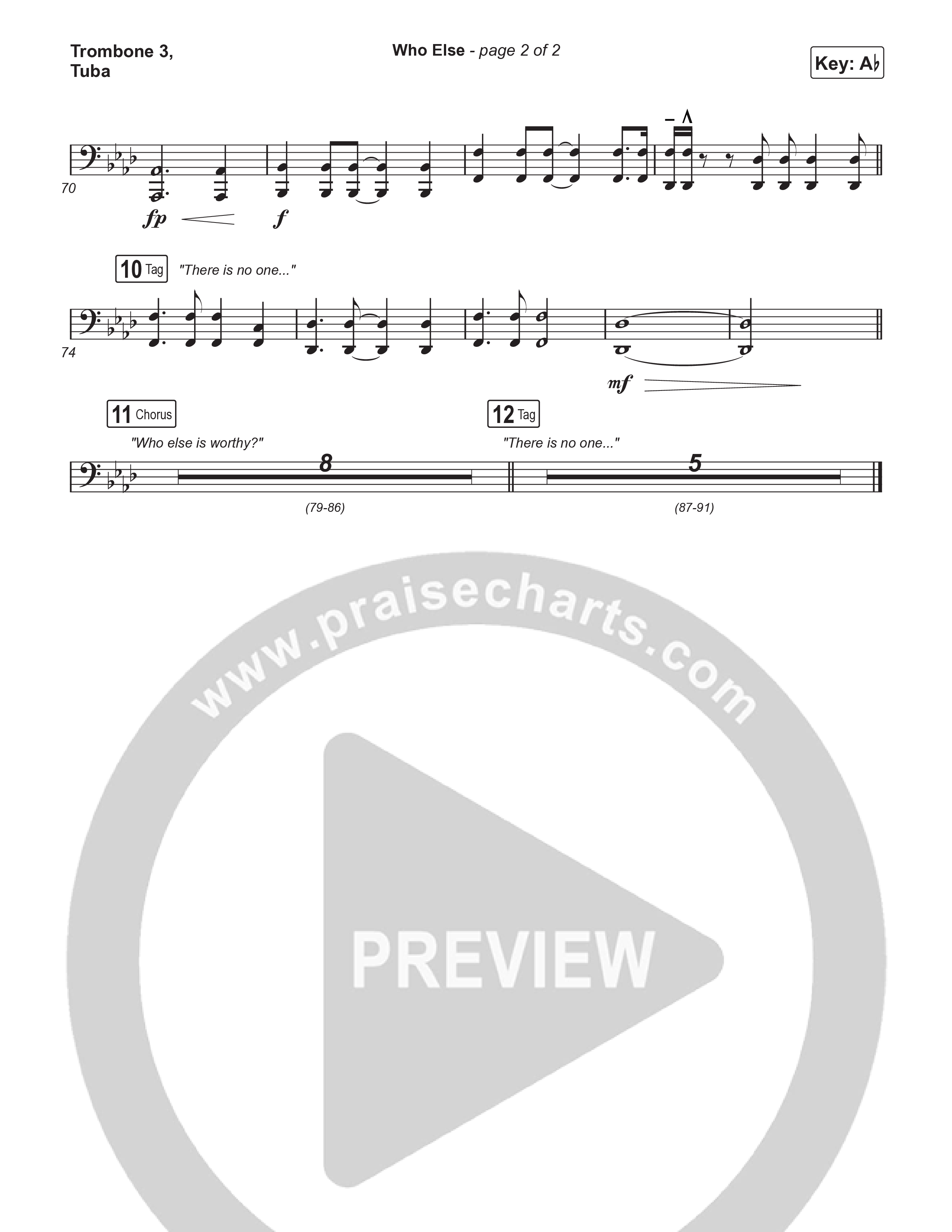 Who Else (Unison/2-Part) Trombone 3/Tuba (Gateway Worship / Abbie Gamboa / Arr. Luke Gambill)