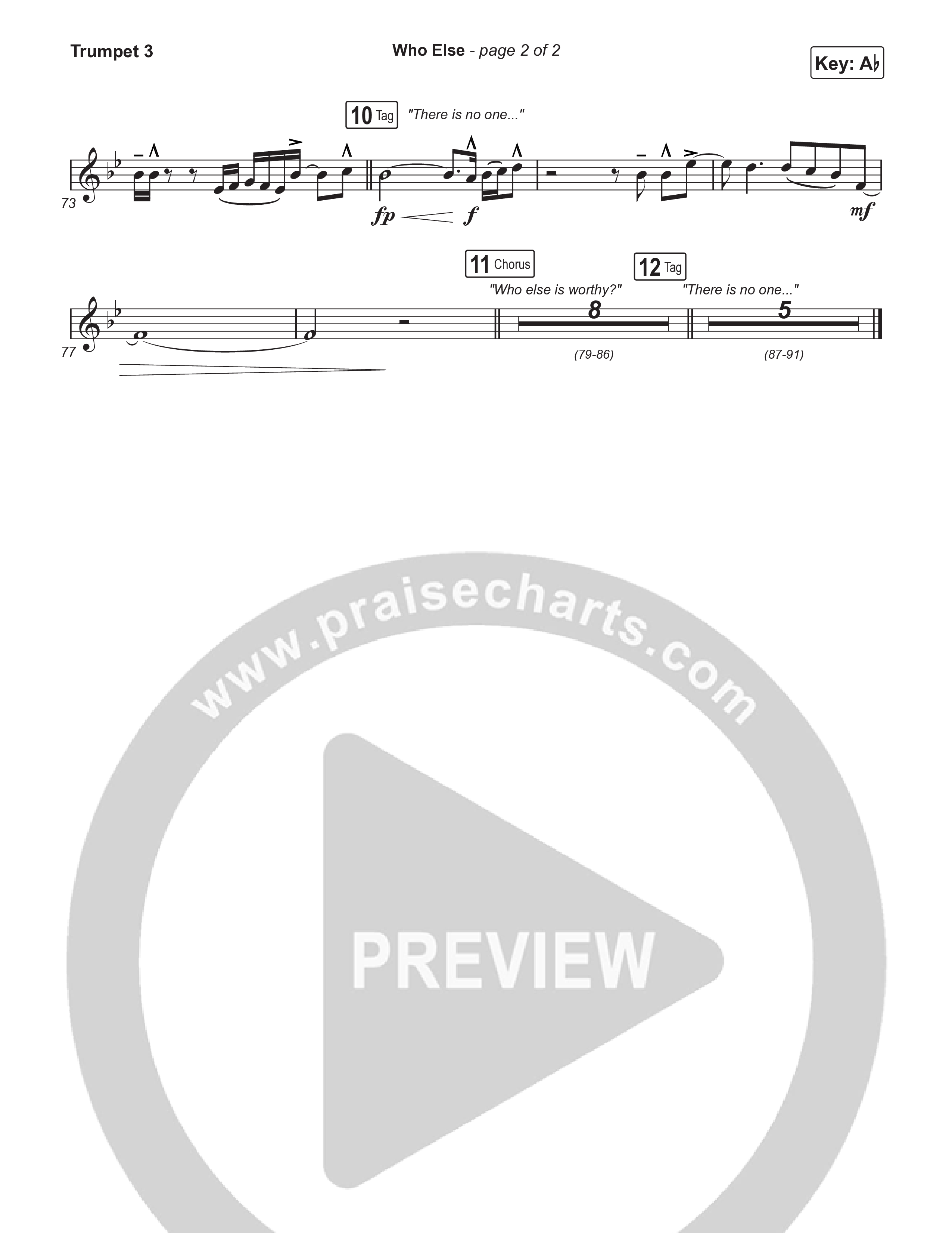 Who Else (Unison/2-Part) Trumpet 3 (Gateway Worship / Abbie Gamboa / Arr. Luke Gambill)