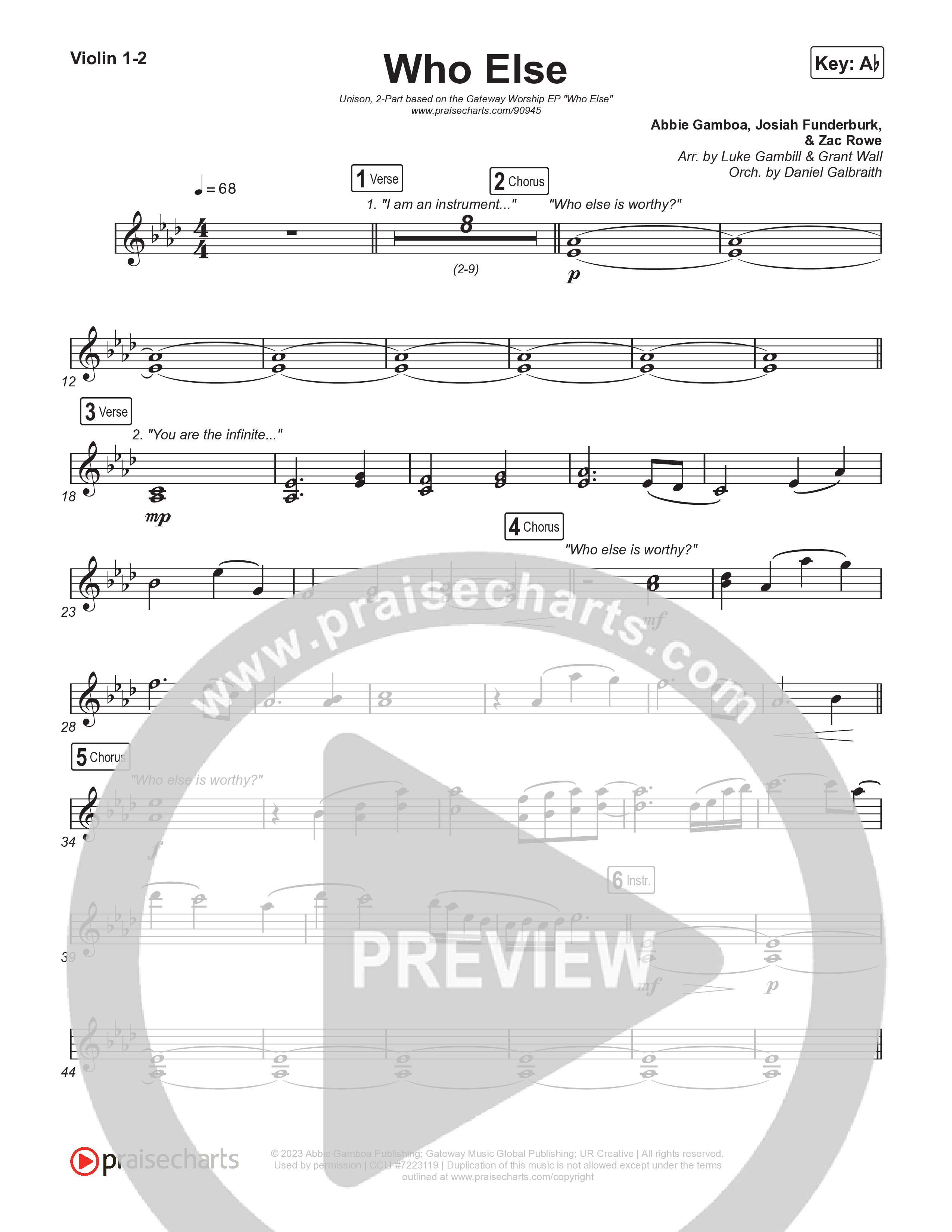 Who Else (Unison/2-Part) Violin 1/2 (Gateway Worship / Abbie Gamboa / Arr. Luke Gambill)