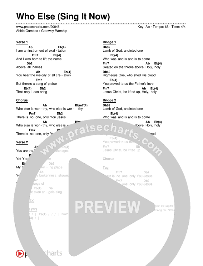 Who Else (Sing It Now) Chords & Lyrics (Gateway Worship / Abbie Gamboa)