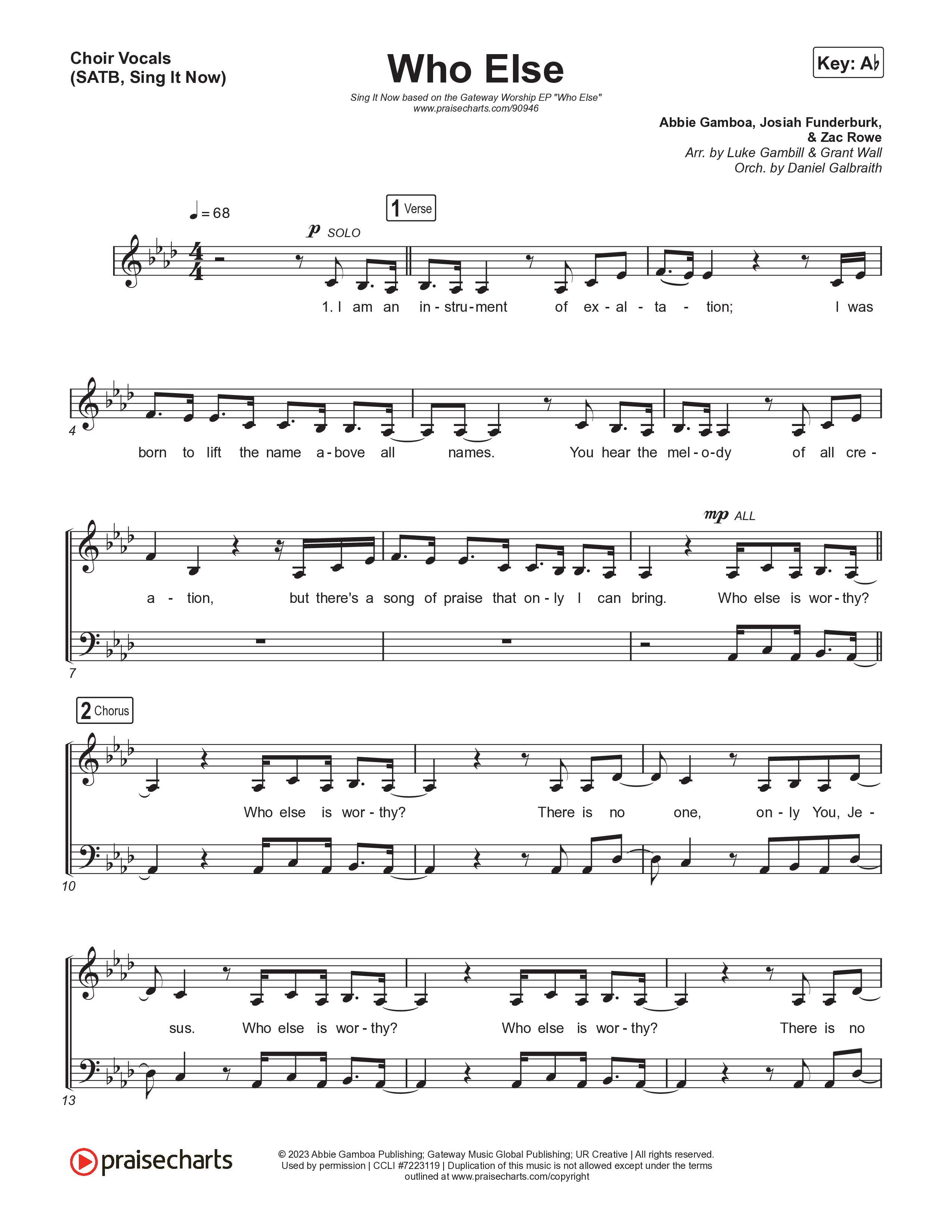 Who Else (Sing It Now) Choir Sheet (SATB) (Gateway Worship / Abbie Gamboa)