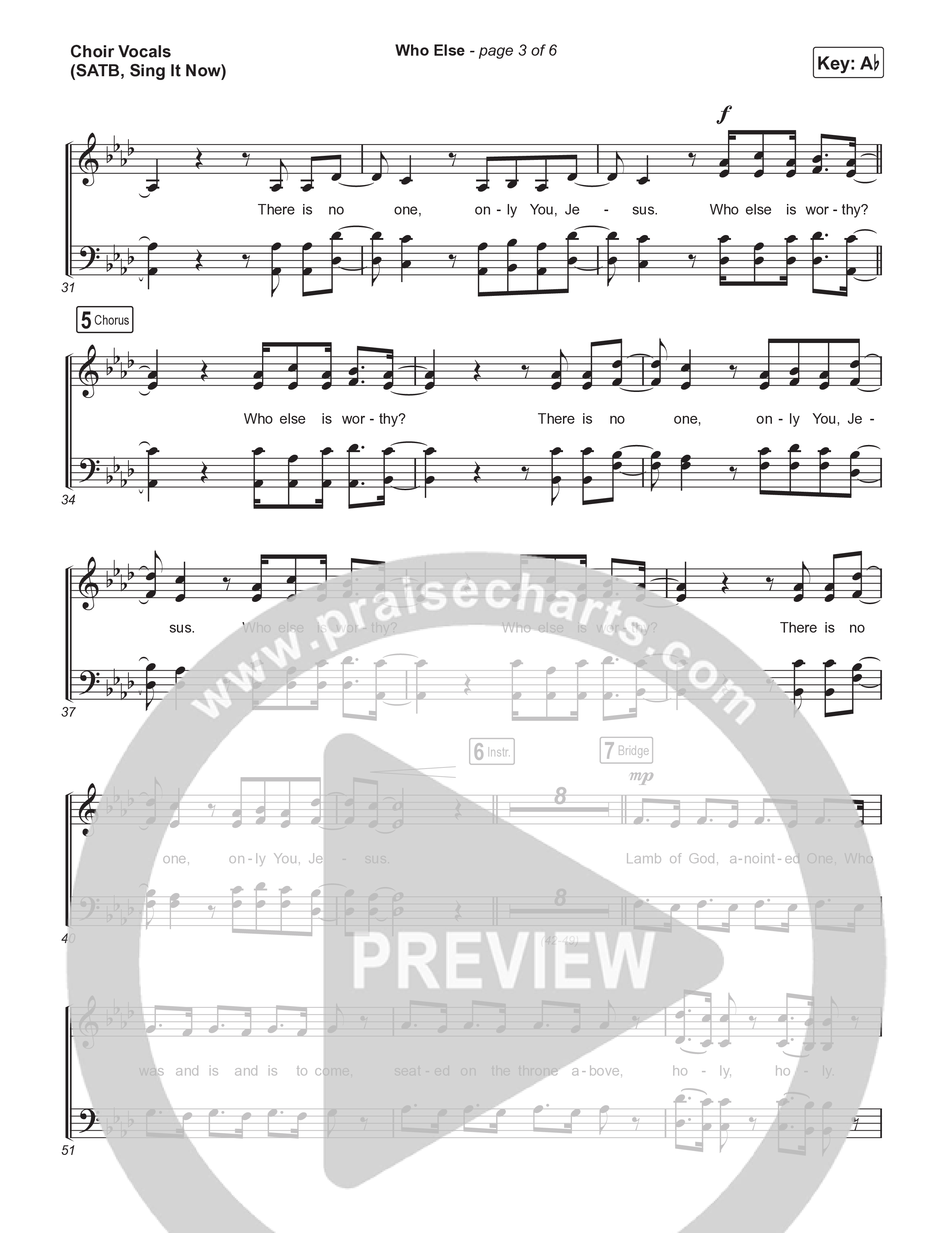 Who Else (Sing It Now) Choir Sheet (SATB) (Gateway Worship / Abbie Gamboa)