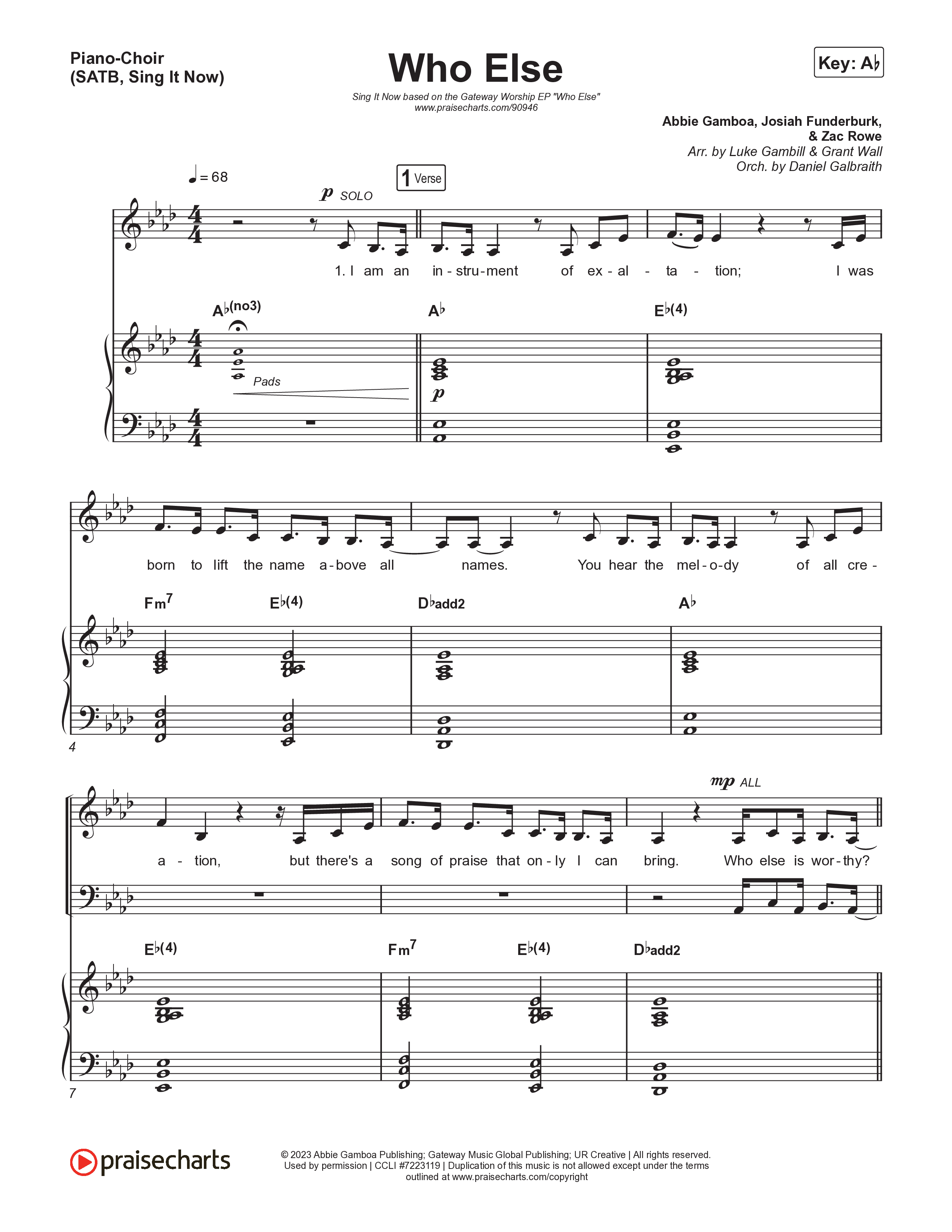 Who Else (Sing It Now) Piano/Choir (SATB) (Gateway Worship / Abbie Gamboa)