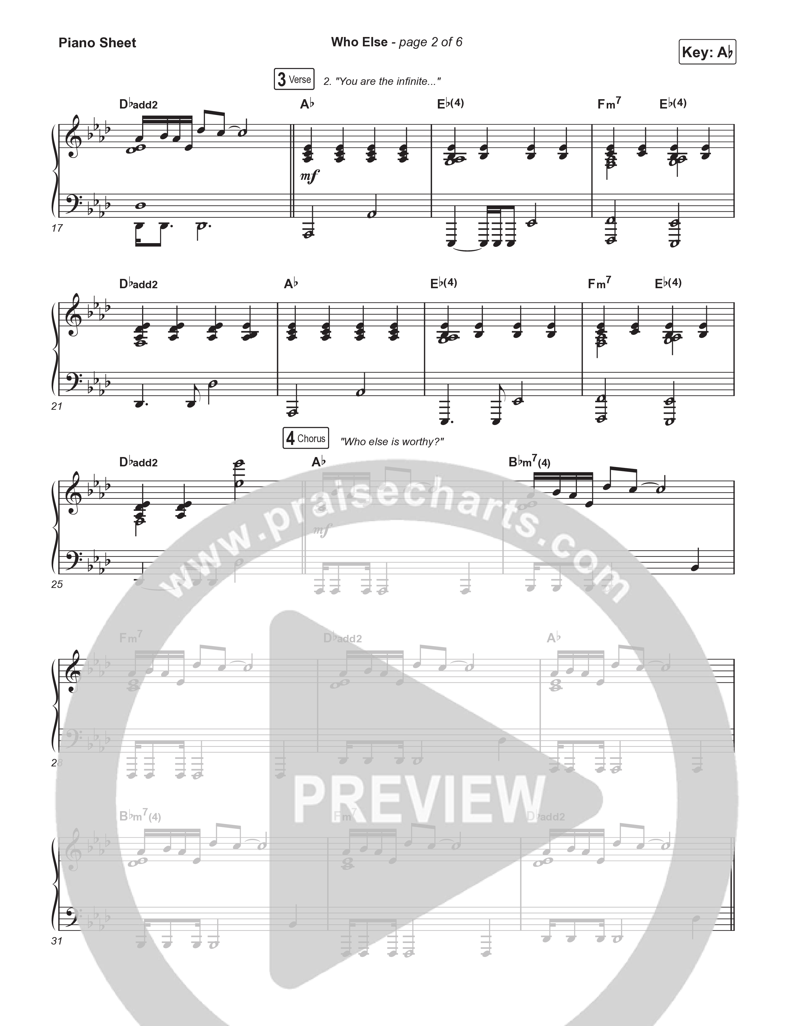 Who Else (Sing It Now) Piano Sheet (Gateway Worship / Abbie Gamboa)