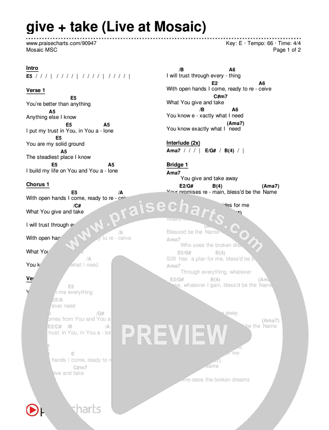 give + take (Live at Mosaic) Chords & Lyrics (Mosaic MSC)