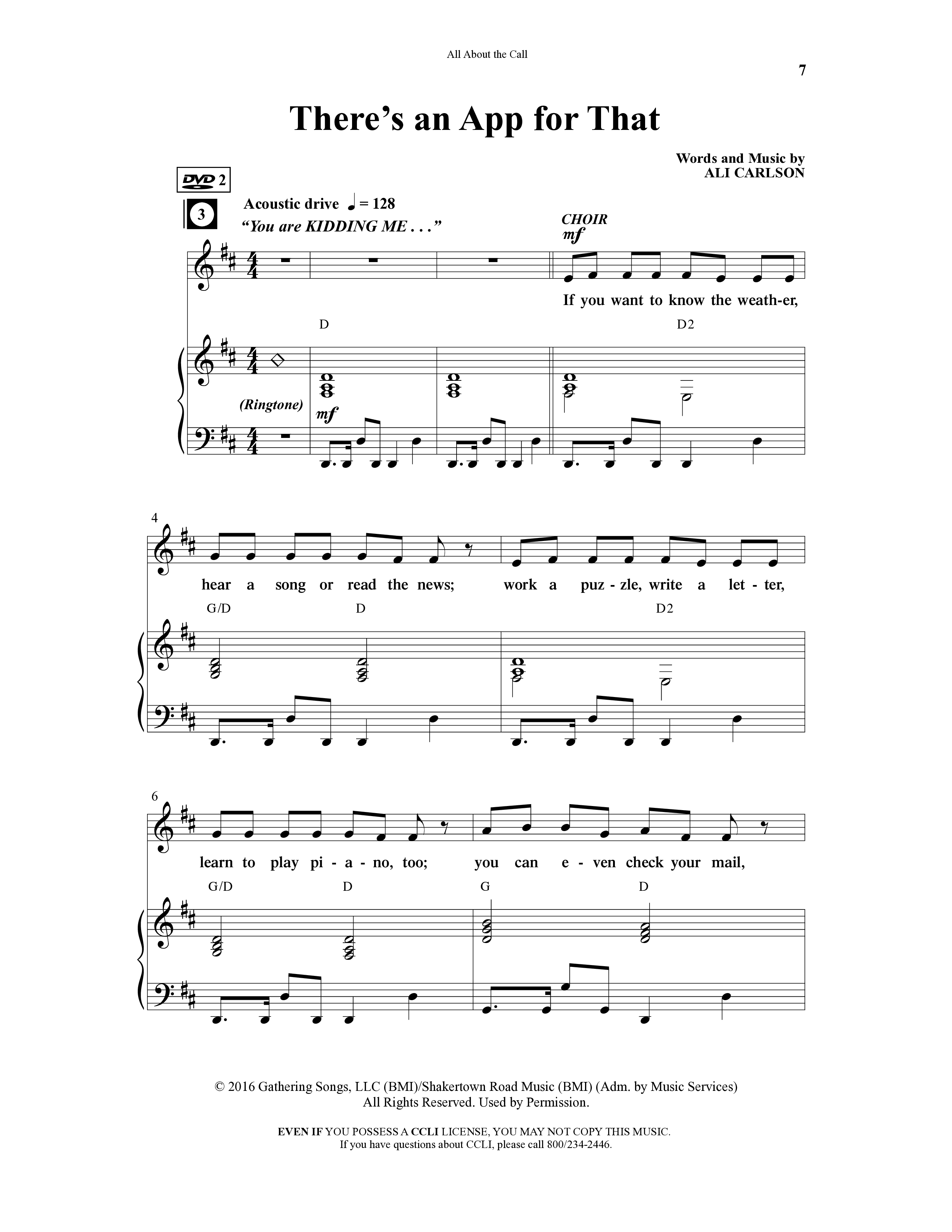 All About The Call (6 Song Choral Collection) Song 2 (Piano SATB) (Arr. Ali Carlson)