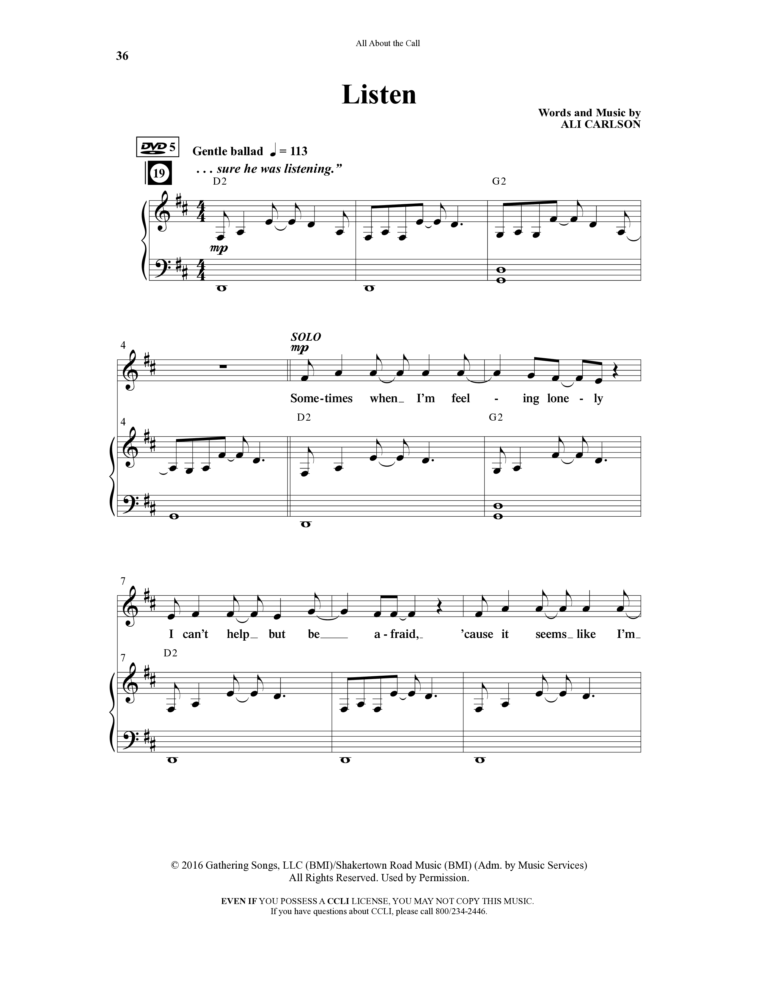 All About The Call (6 Song Choral Collection) Song 5 (Piano SATB) (Arr. Ali Carlson)