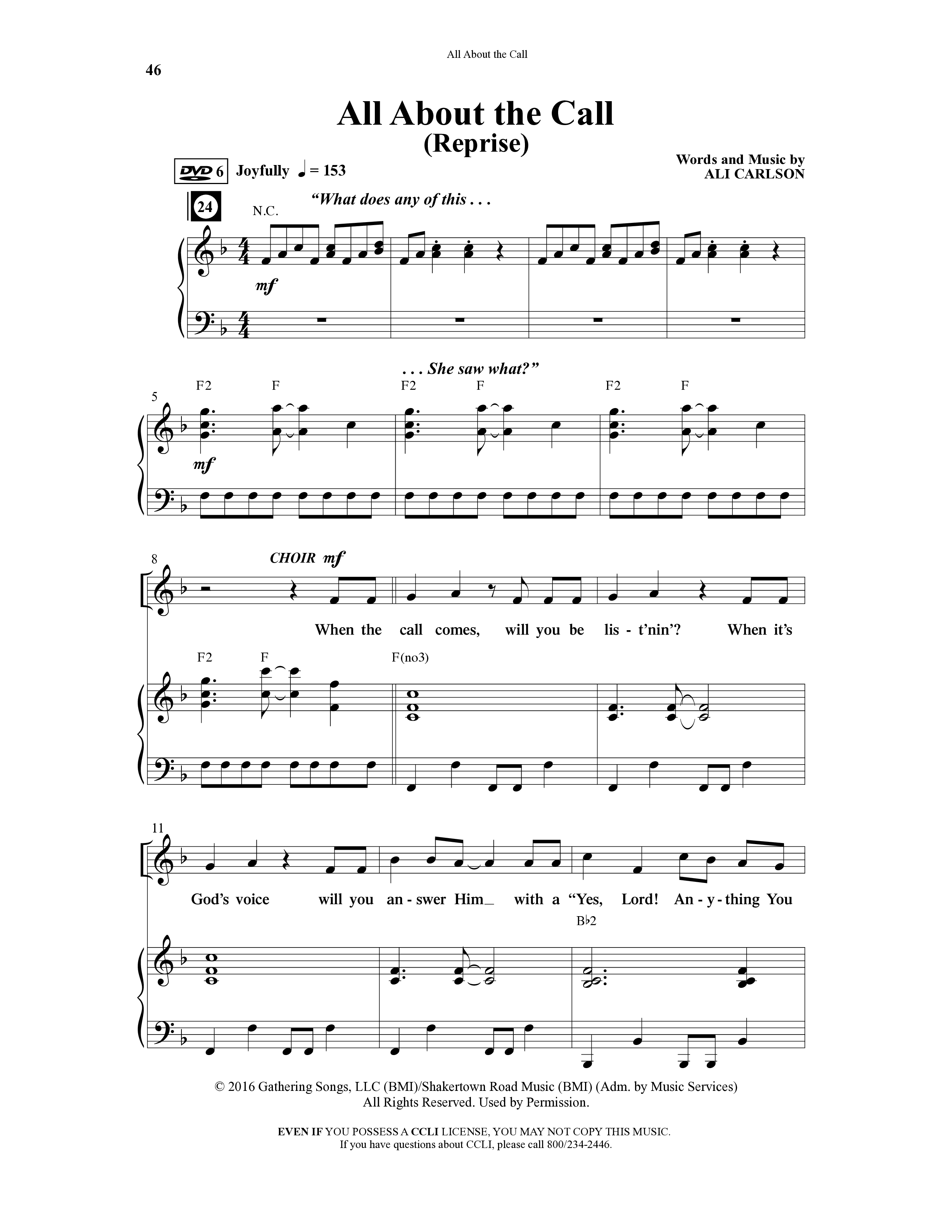 All About The Call (6 Song Choral Collection) Song 6 (Piano SATB) (Arr. Ali Carlson)