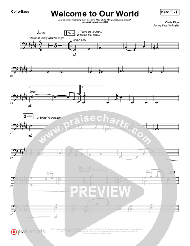 Welcome To Our World Cello/Bass (Chris Rice)