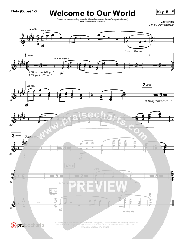 Welcome To Our World Flute/Oboe 1/2/3 (Chris Rice)