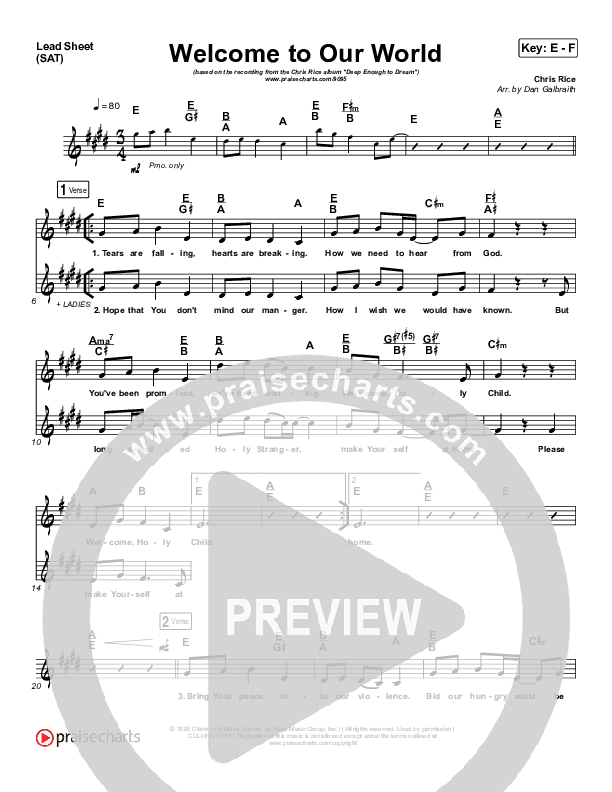 Welcome To Our World Lead Sheet (SAT) (Chris Rice)