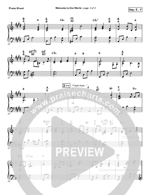Welcome To Our World Piano Sheet (Chris Rice)