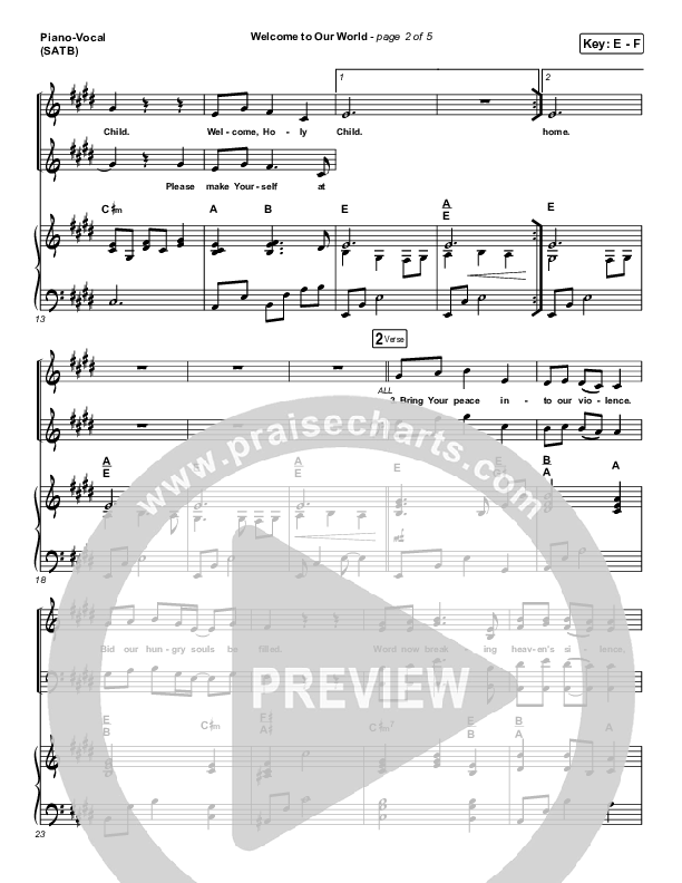 Welcome To Our World Piano/Vocal (SATB) (Chris Rice)