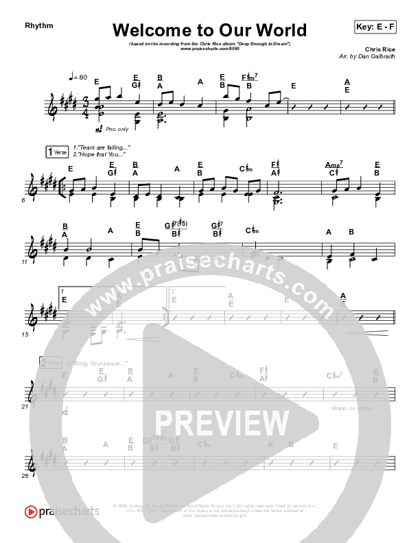 Welcome To Our World Rhythm Chart (Chris Rice)
