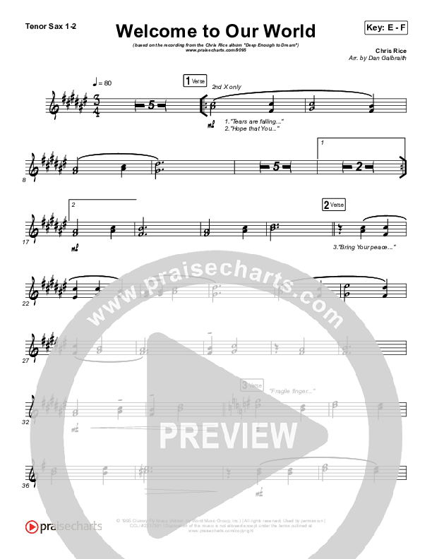 Welcome To Our World Tenor Sax 1/2 (Chris Rice)