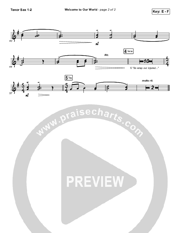 Welcome To Our World Tenor Sax 1/2 (Chris Rice)
