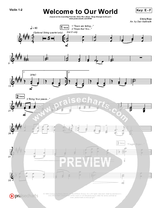 Welcome To Our World Violin 1/2 (Chris Rice)