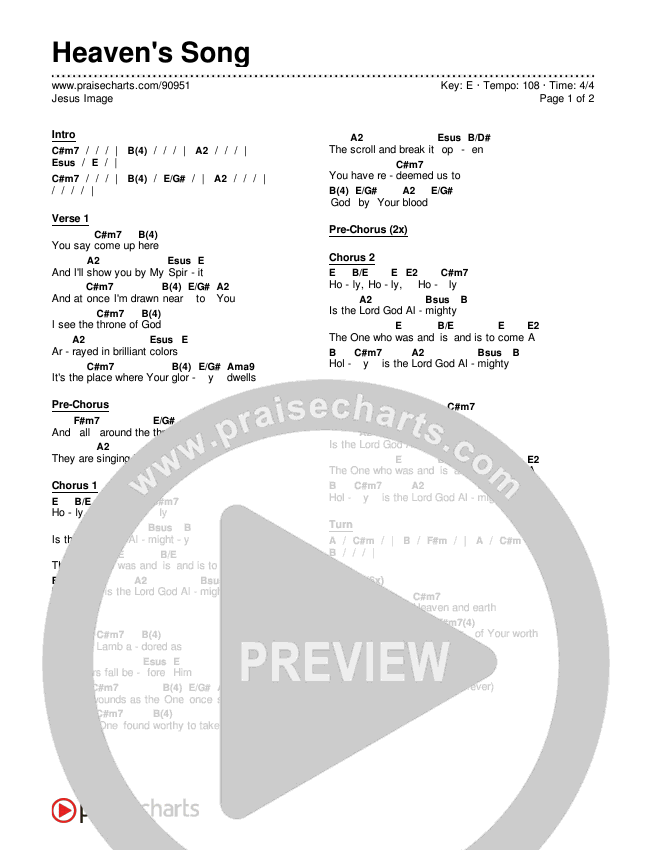 Heaven's Song Chords & Lyrics (Jesus Image)