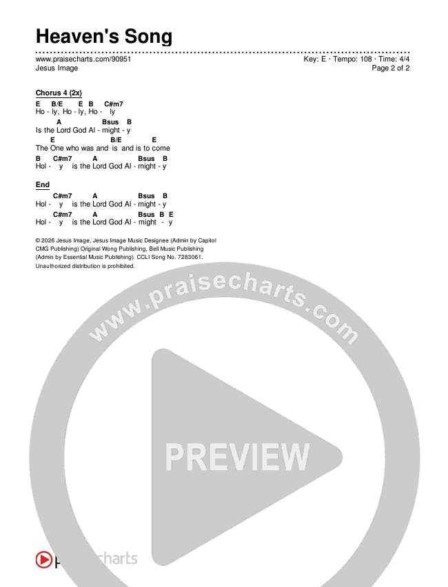 Heaven's Song Chords & Lyrics (Jesus Image)