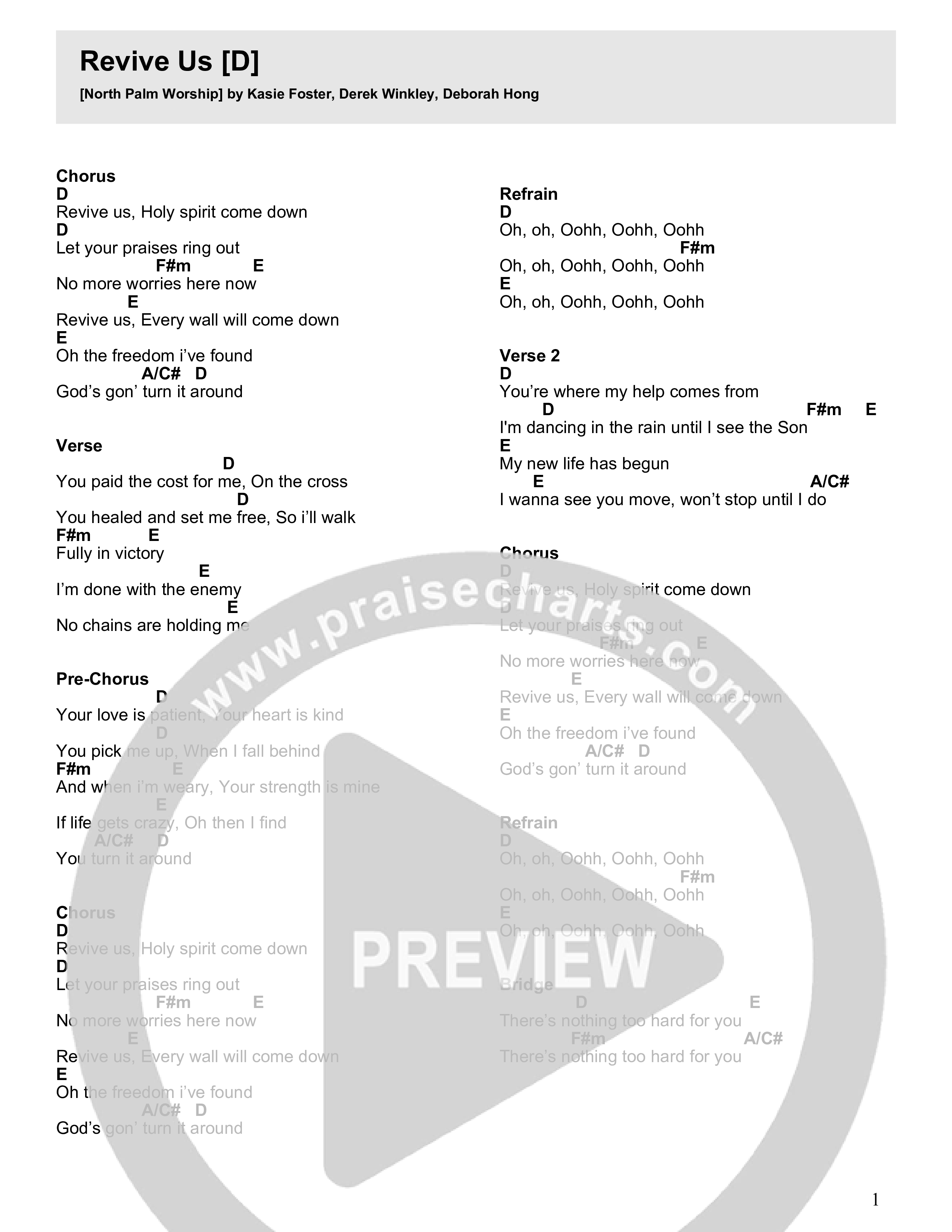 Revive Us Chord Chart (North Palm Worship / Deborah Hong)