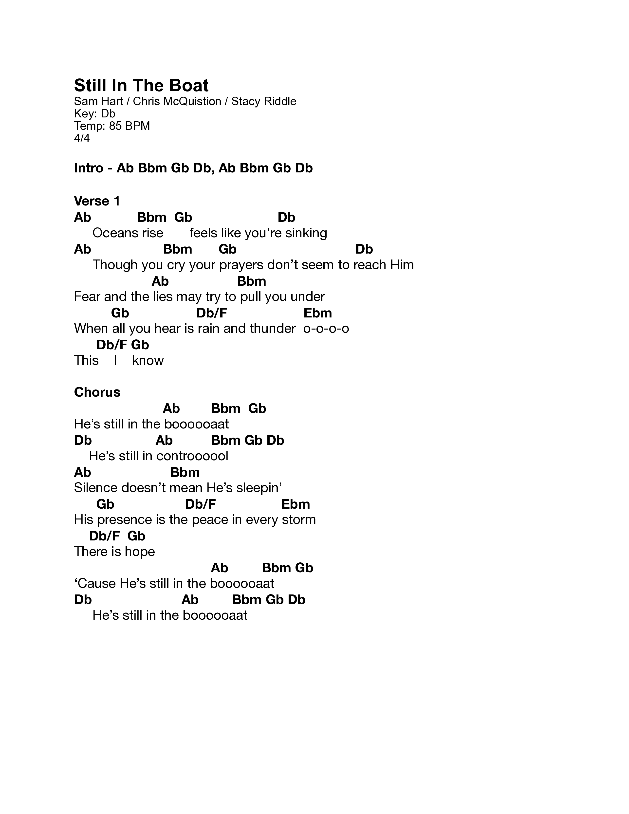Still In The Boat Chord Chart (Chris McQuistion)