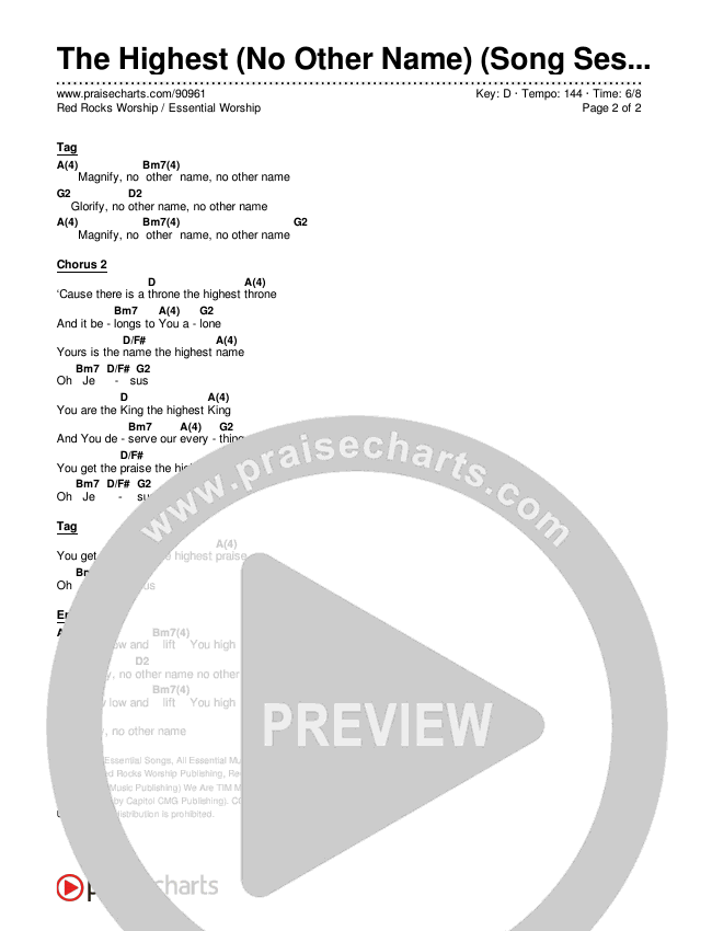 The Highest (No Other Name) (Song Session) Chords & Lyrics (Essential Worship / Red Rocks Worship)
