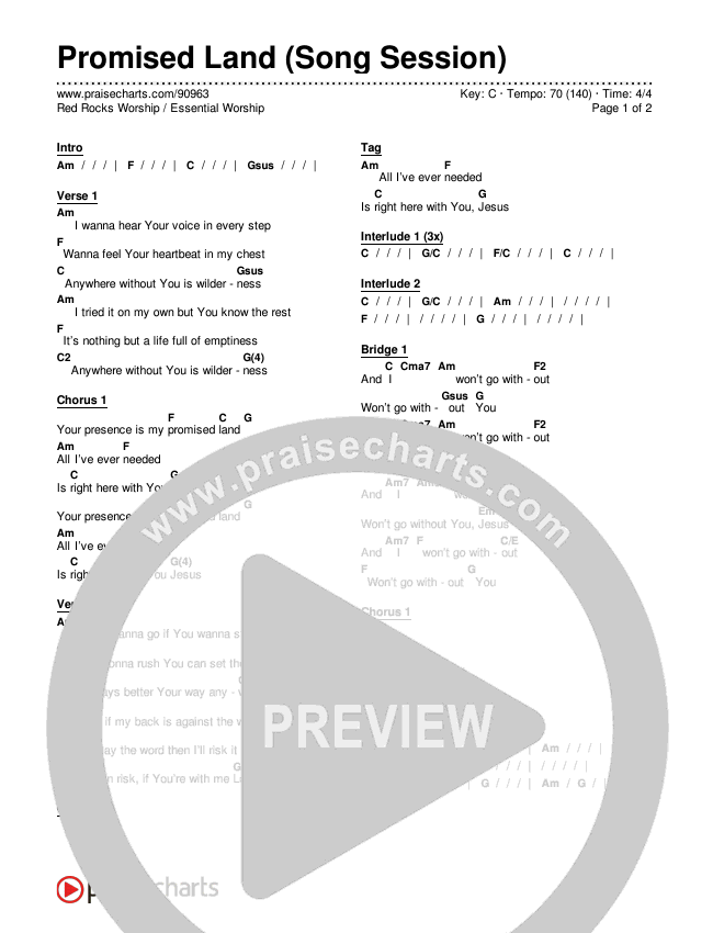 Promised Land (Song Session) Chords & Lyrics (Essential Worship / Red Rocks Worship)