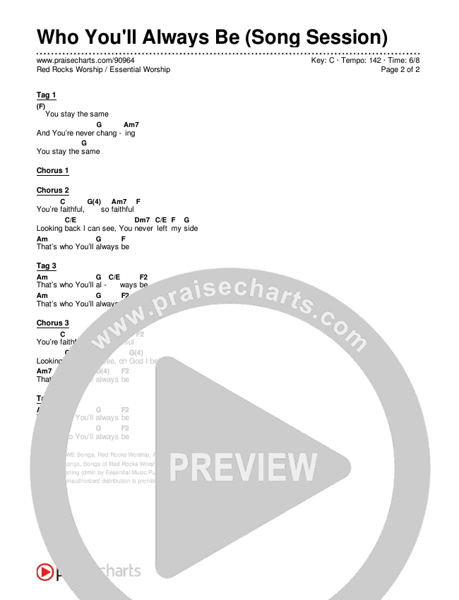 Who You'll Always Be (Song Session) Chords & Lyrics (Essential Worship / Red Rocks Worship)
