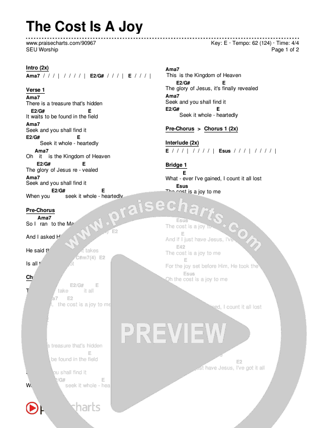 The Cost Is A Joy Chords & Lyrics (SEU Worship)