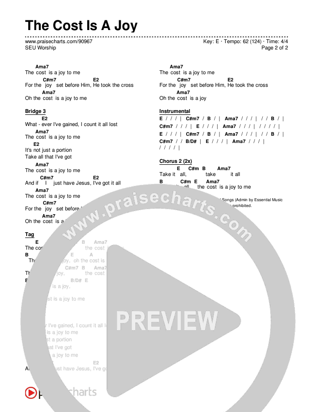 The Cost Is A Joy Chords & Lyrics (SEU Worship)