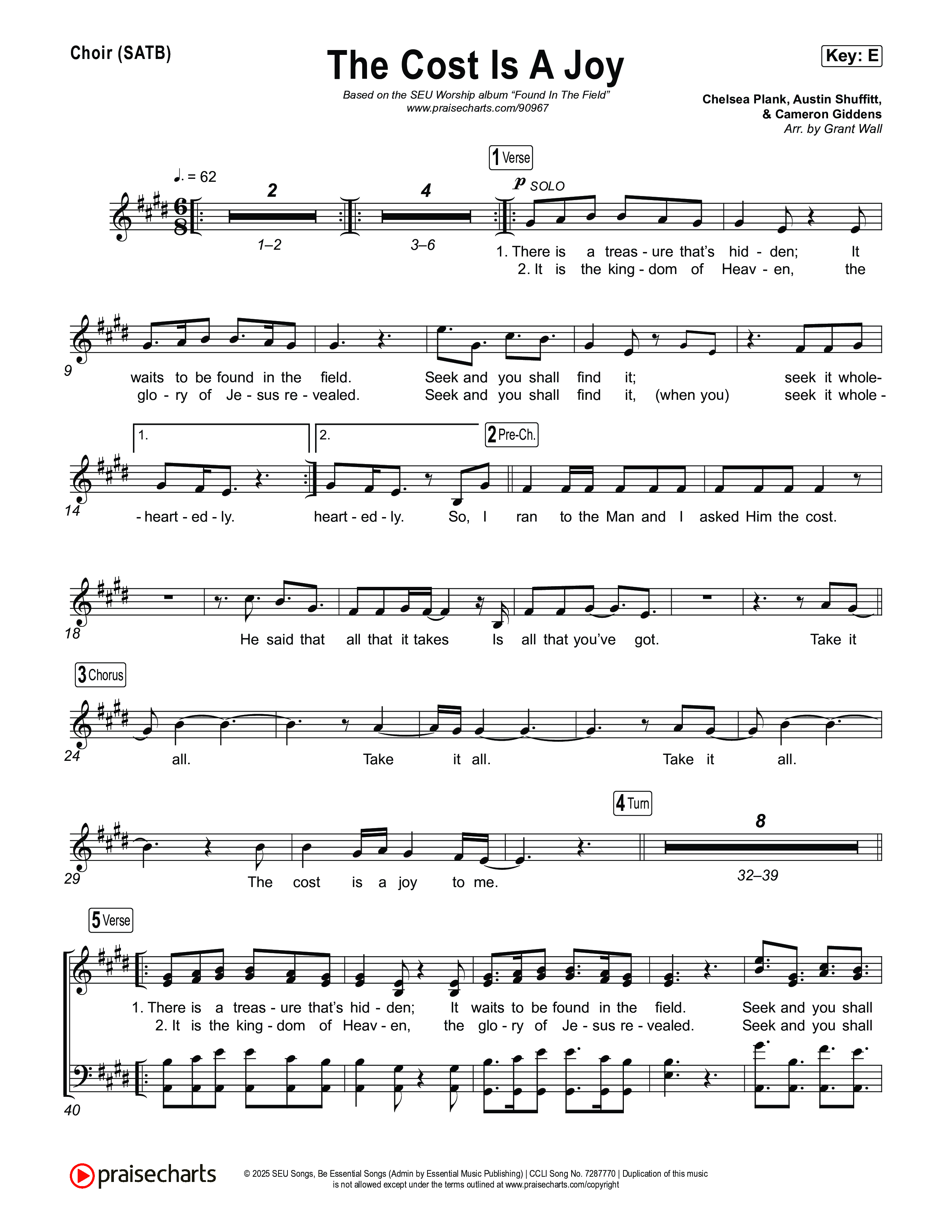 The Cost Is A Joy Choir Sheet (SATB) (SEU Worship)