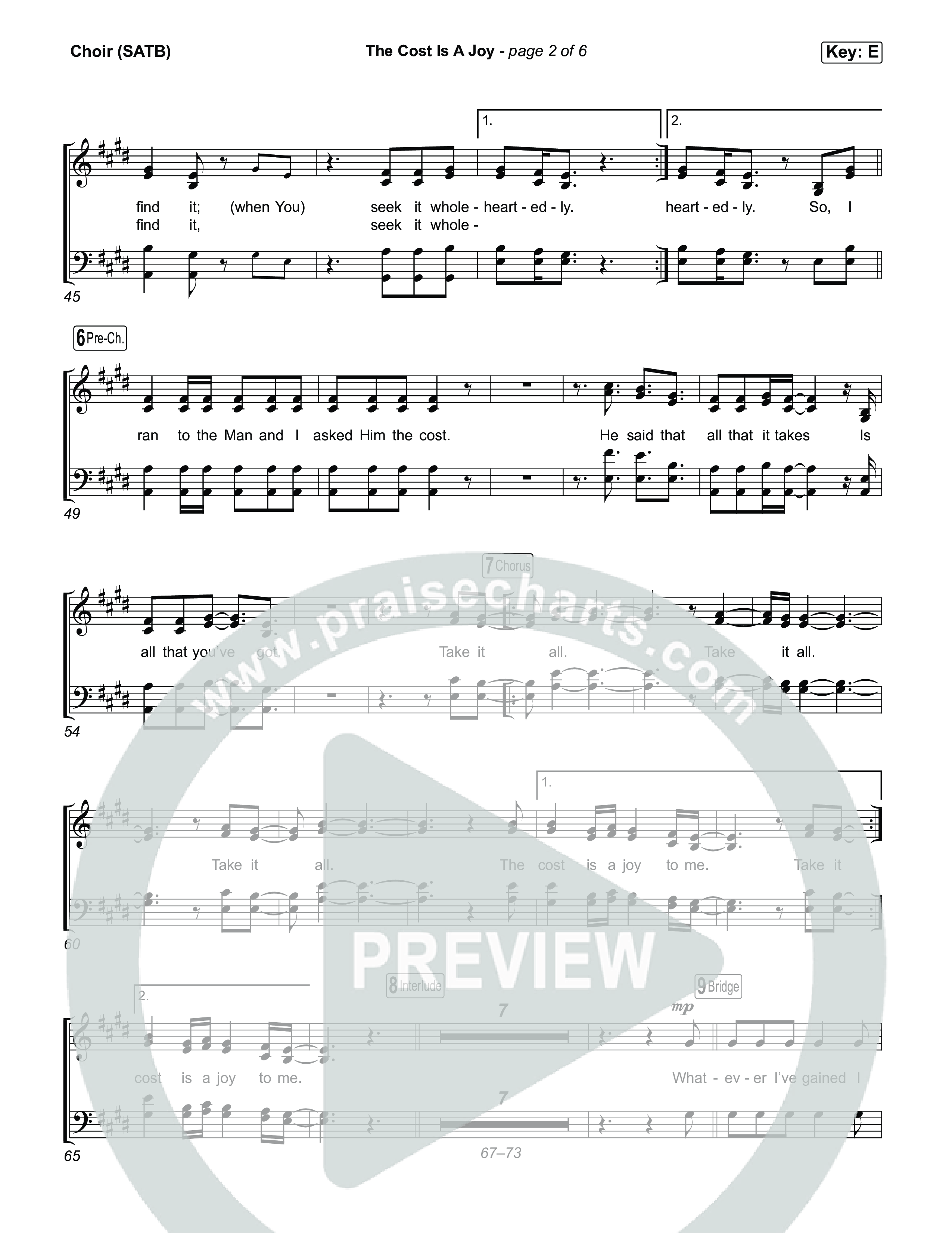 The Cost Is A Joy Choir Sheet (SATB) (SEU Worship)