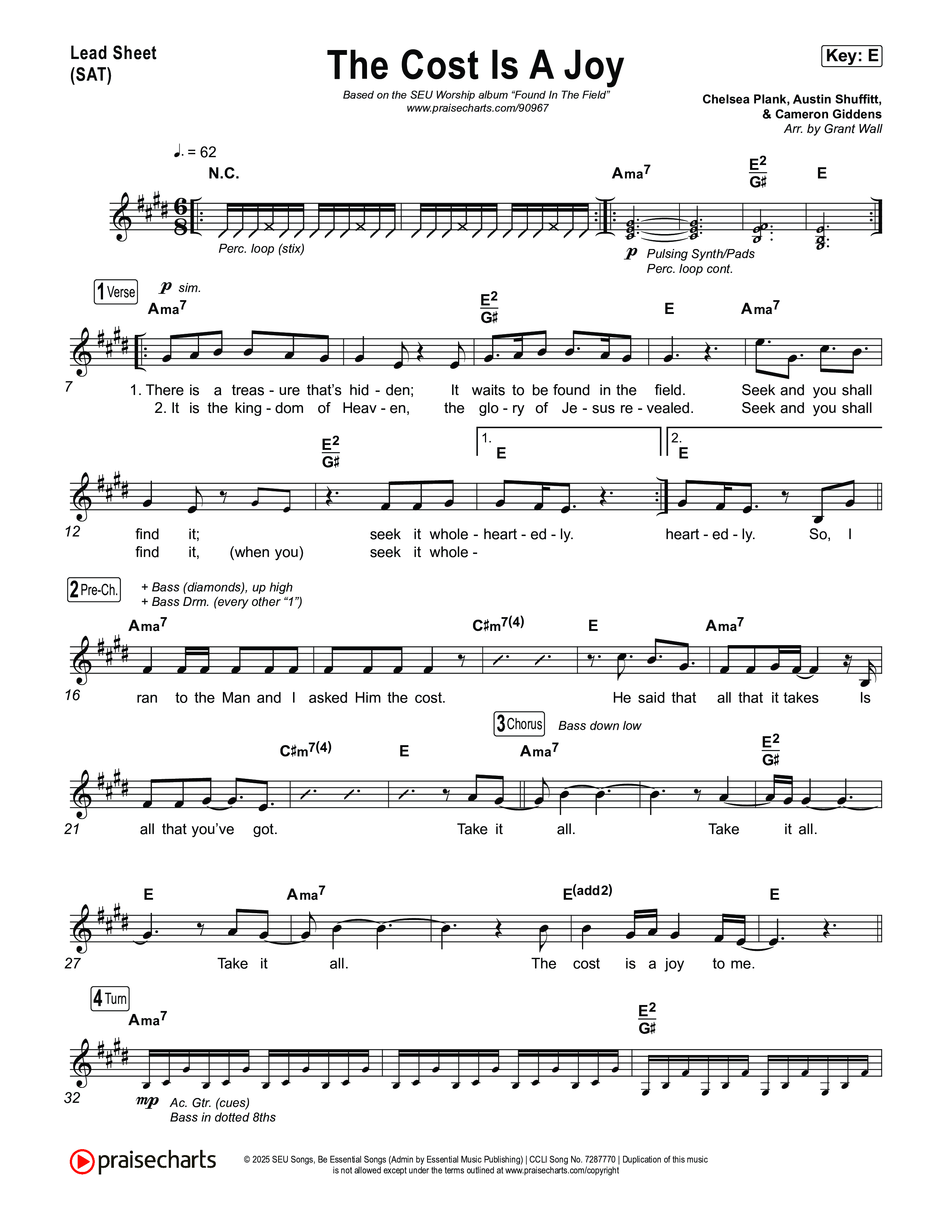 The Cost Is A Joy Lead Sheet (SAT) (SEU Worship)