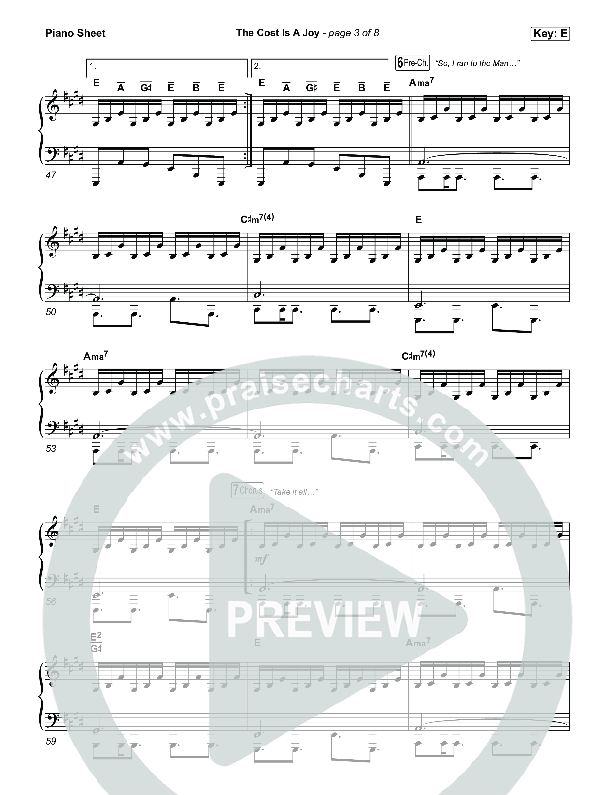 The Cost Is A Joy Piano Sheet (SEU Worship)