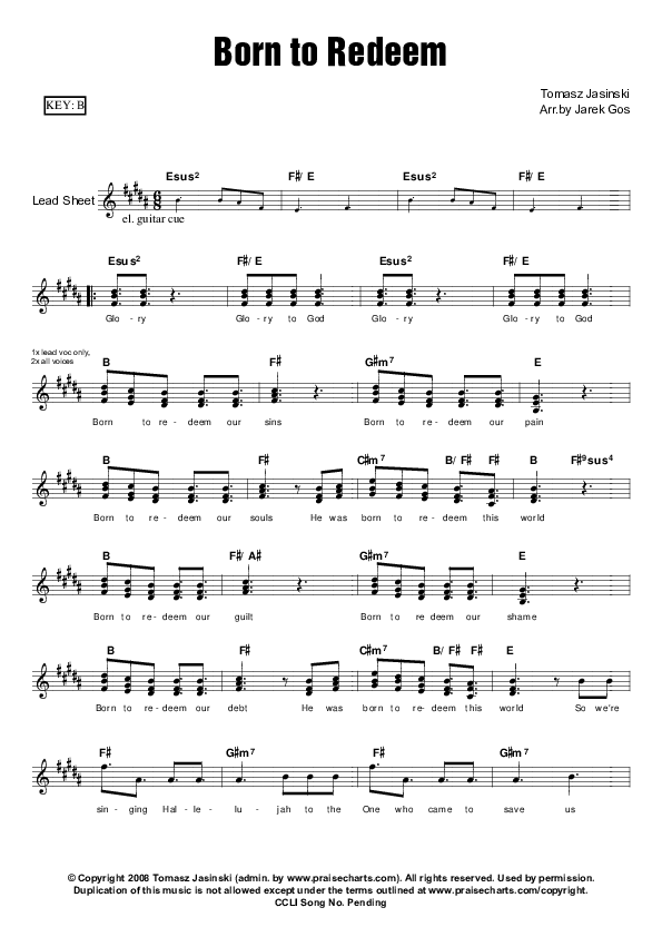 Born To Redeem Lead Sheet (Tomasz Jasinski)